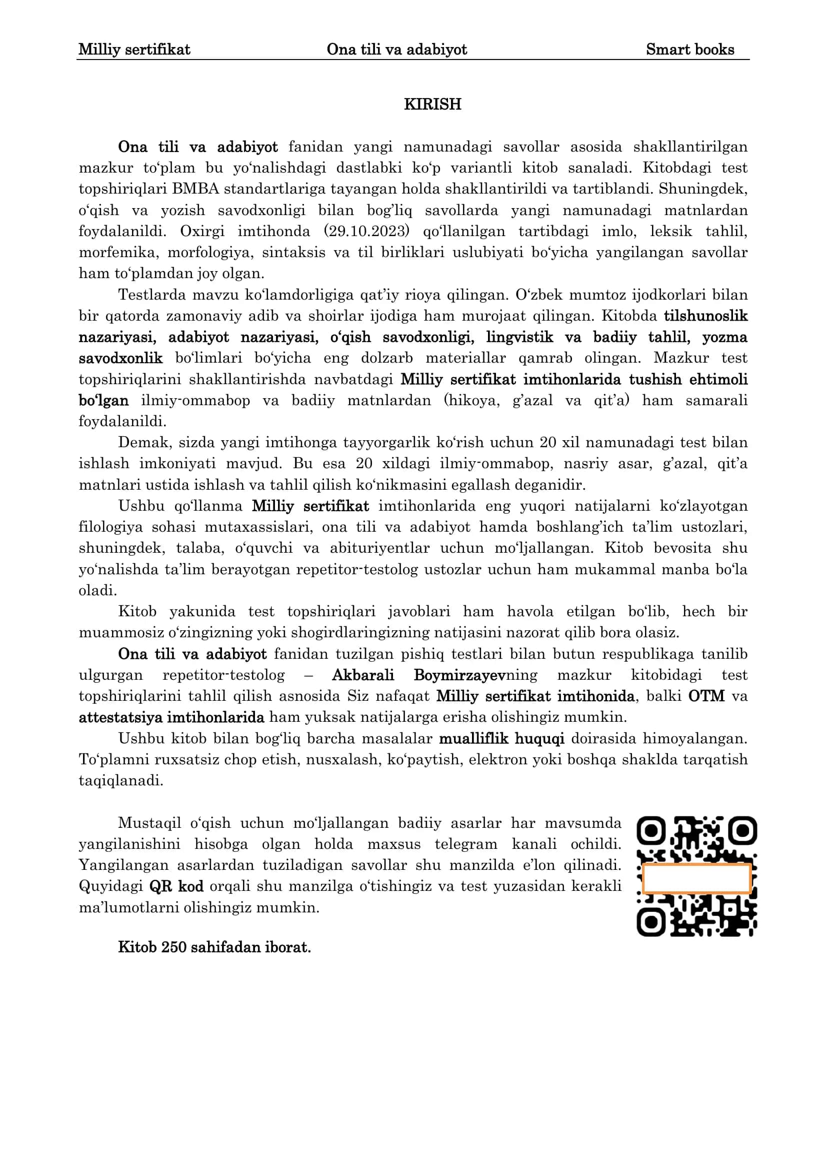 Milliy sertifikat Ona tili va adabiyot Smart books 2