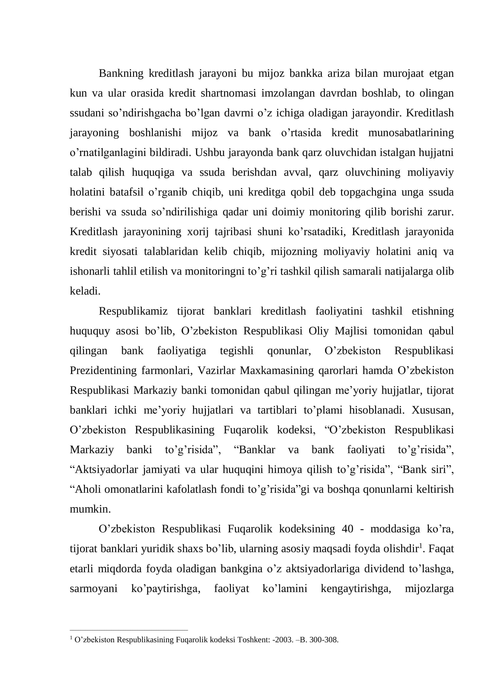 "TIJORAT BANKLARIDA KREDITLASH JARAYONLARINI TASHKIL ETISH ASOSLARI" 2