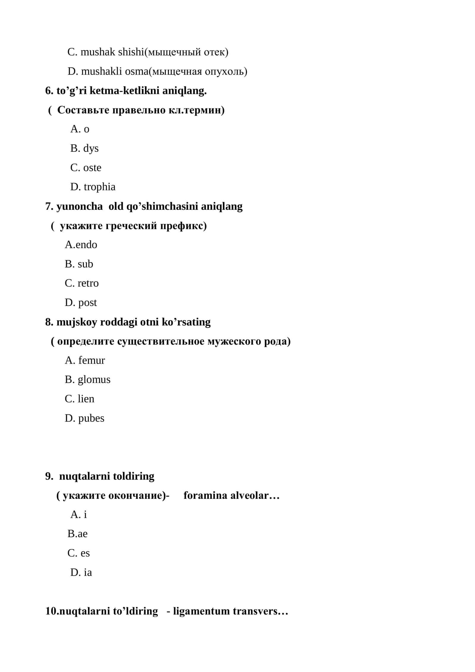 lotin tili tibbiy terminalogiya test 2