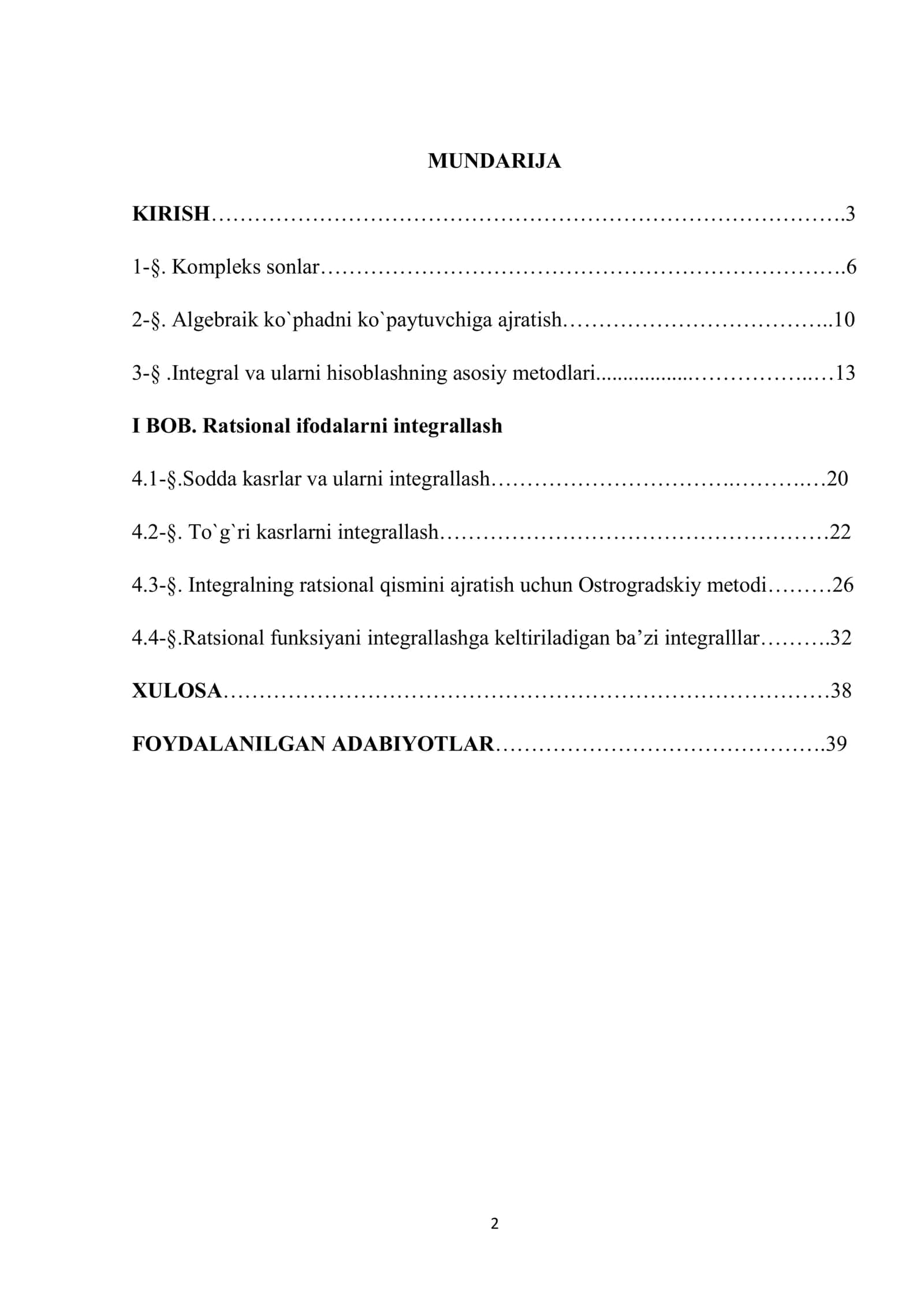 Kasr ratsional funksiyalarni integrallash 2