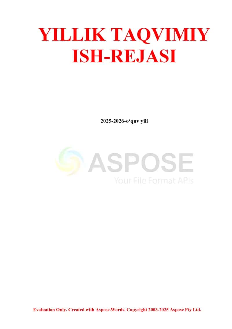 ISH REJA BETLIGI 2025-2026 2