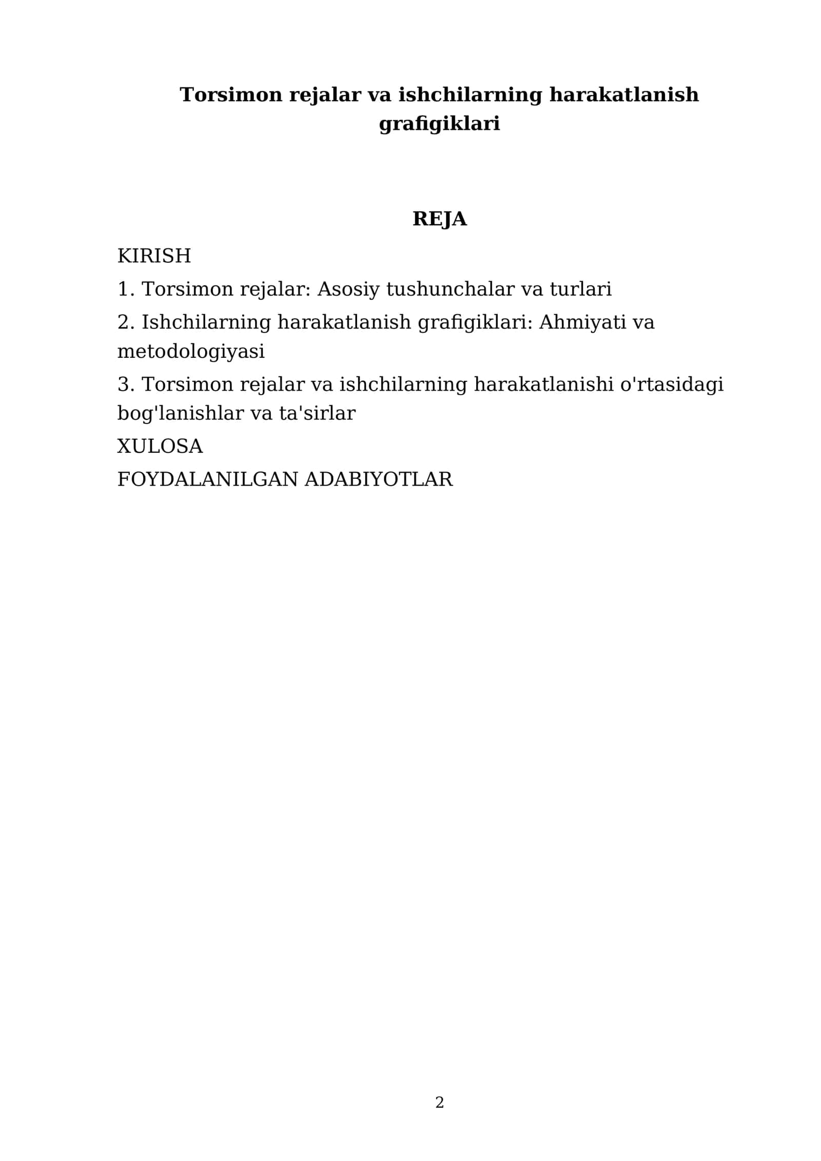 Torsimon rejalar va ishchilarning harakatlanish grafigiklari 2