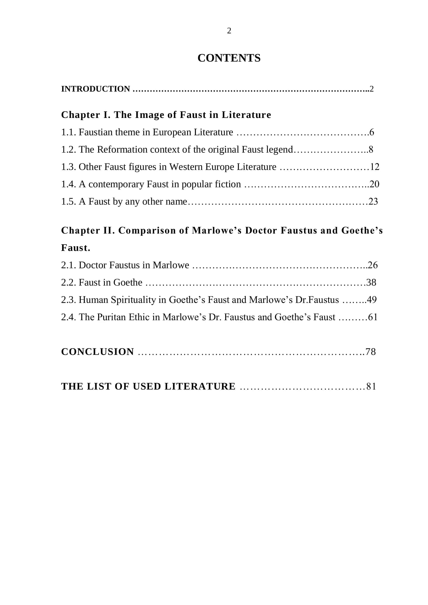 Comparison of Goethe’s and Christopher Marlowe’s tragedy “Doctor Faustus” 2