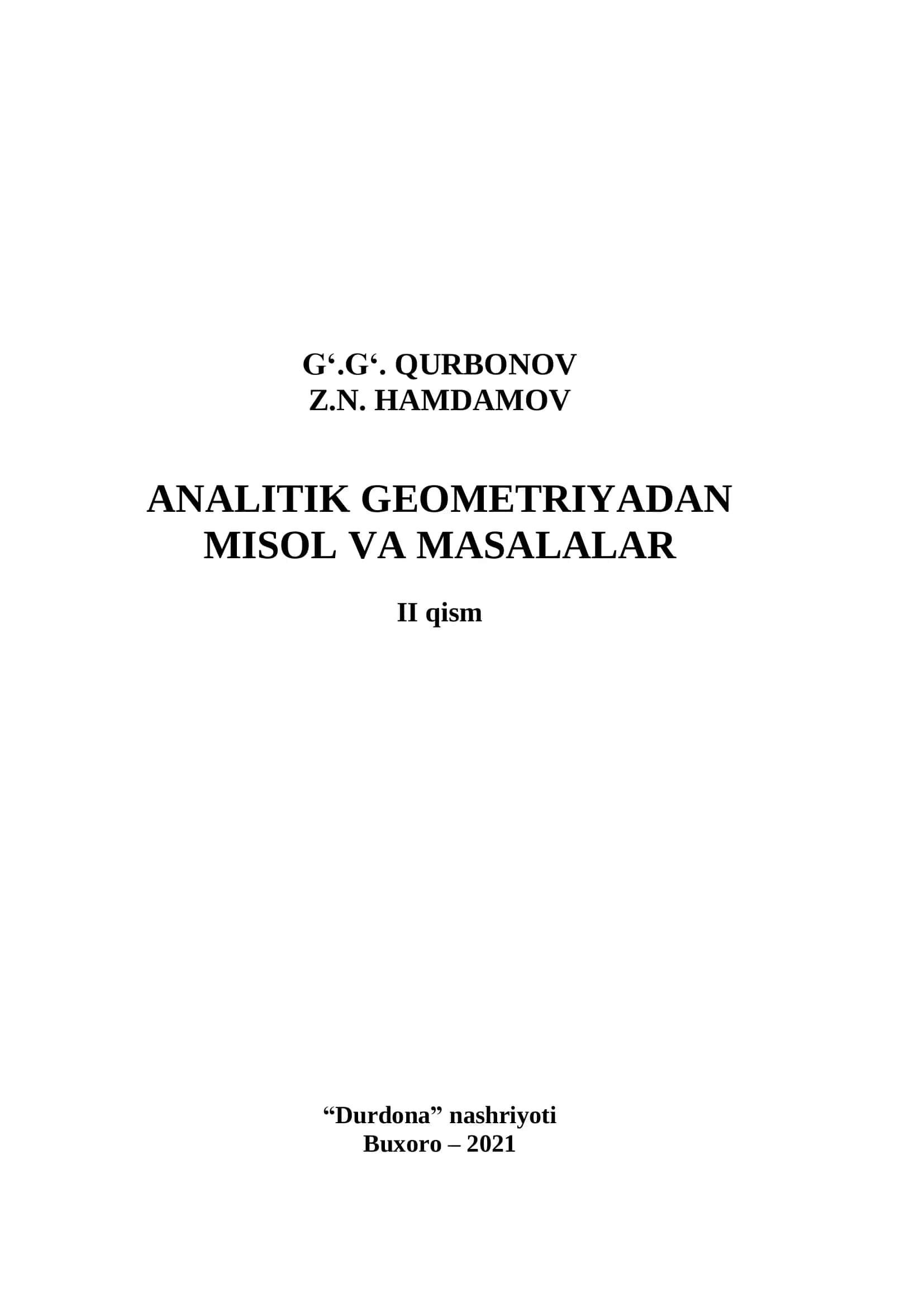 ANALITIK GEOMETRIYADAN MISOL VA MASALALAR II qism 2