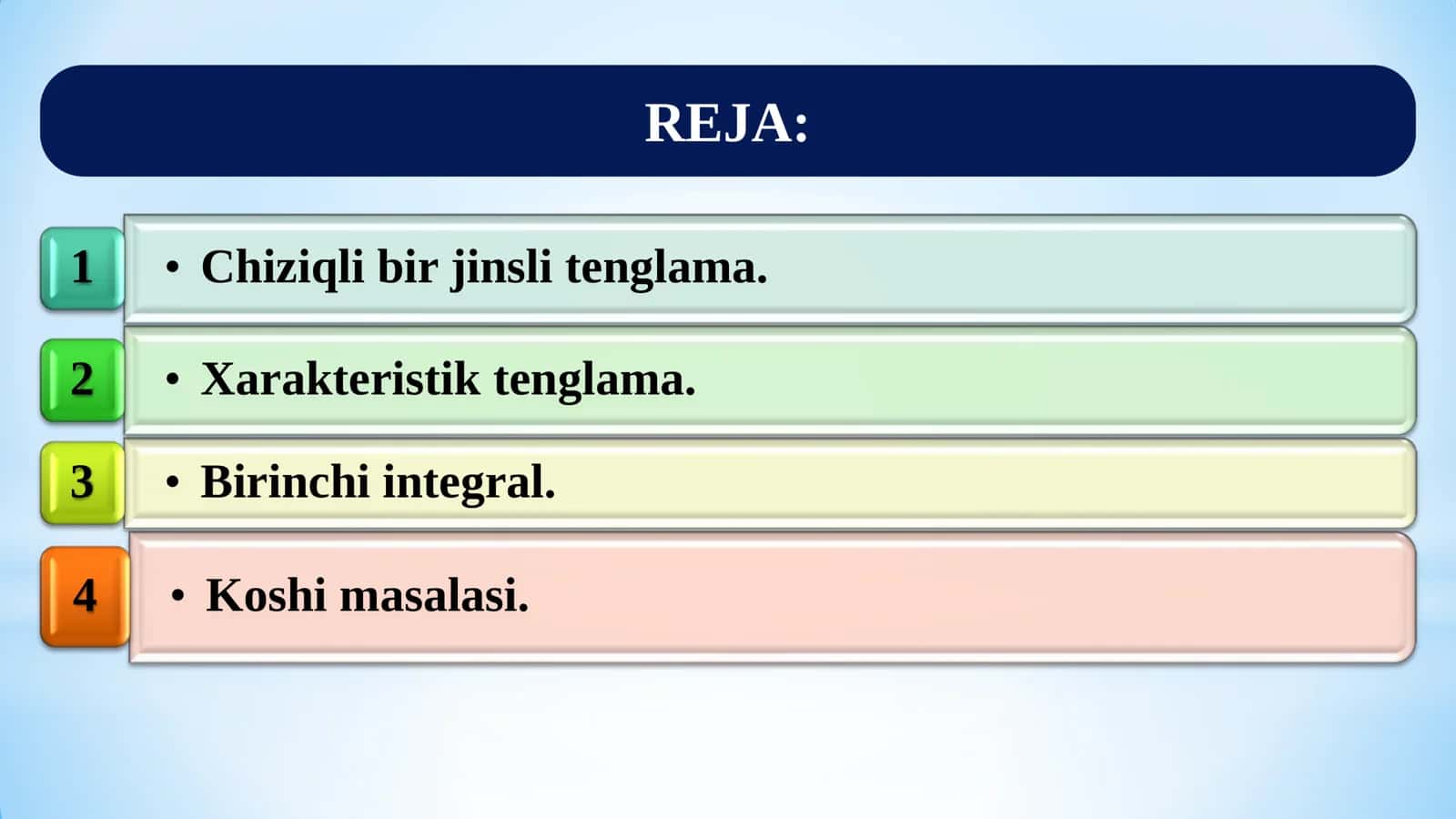 Xususiy hosilali birinchi tartibli bir jinsli differensial tenglamalar 2