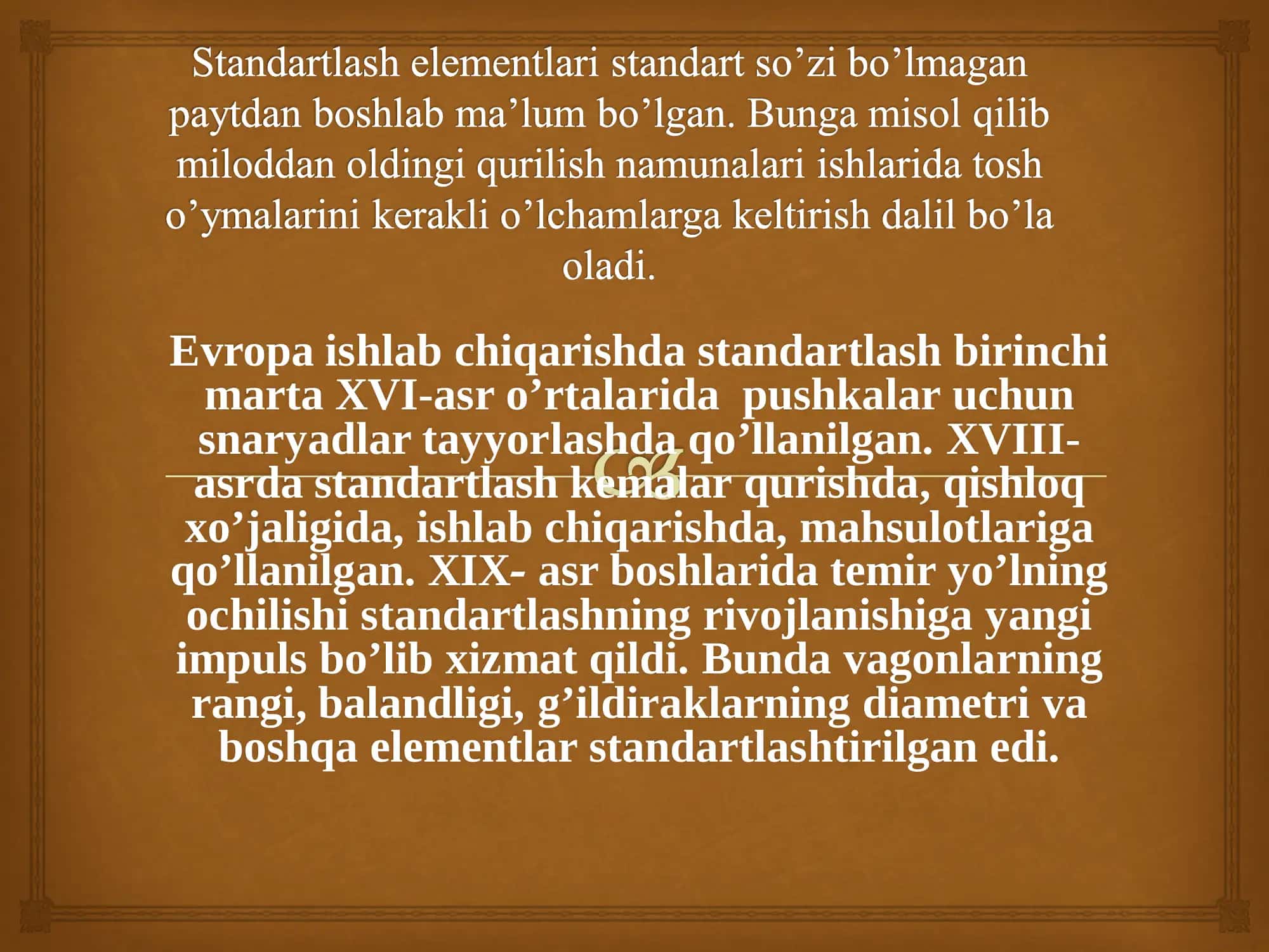 Texnologiyalar va jihozlar. Standartlar. mahsulot sifatini ng o’sishida standartlashtirishning roli 2