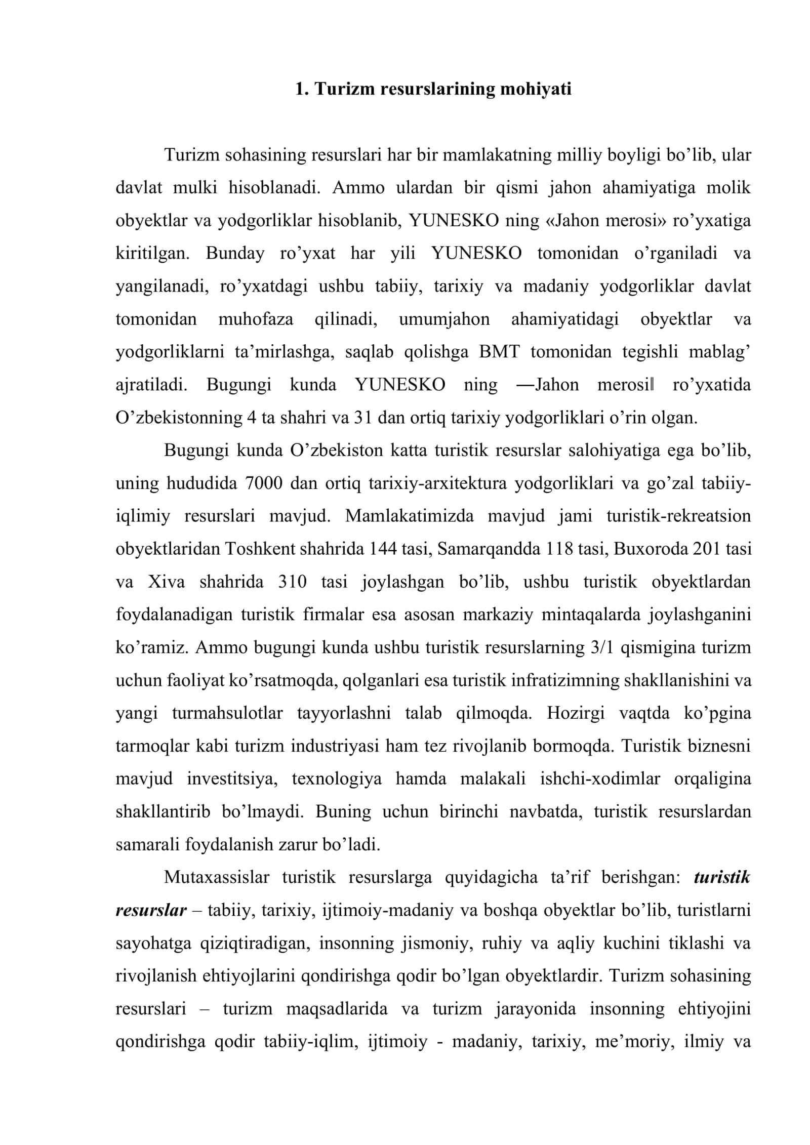 Turizm sohasining resurslari 2