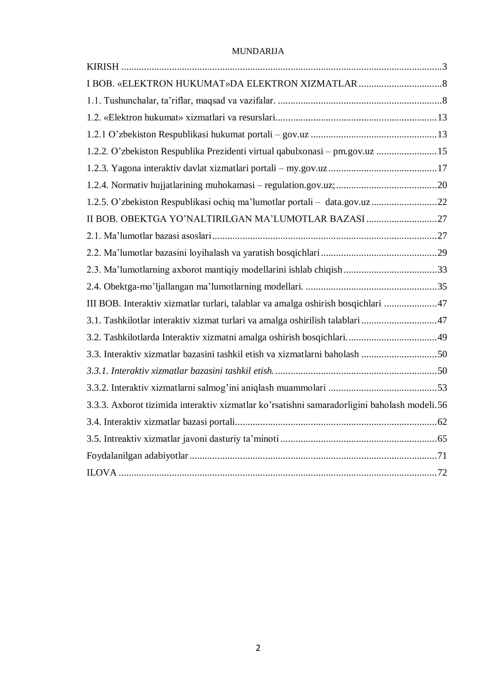 Interaktiv xizmat bazasini yaratish 2