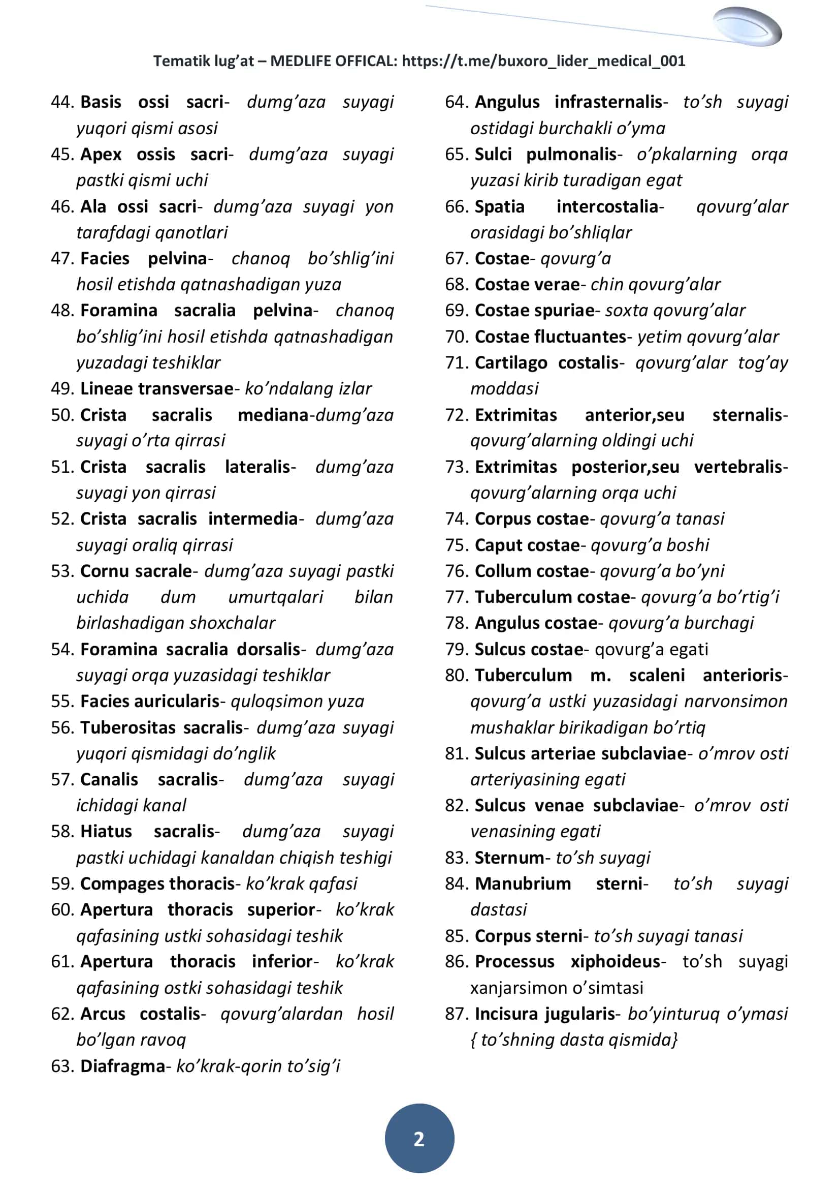 Tematik lug’at – MEDLIFE OFFICAL 2