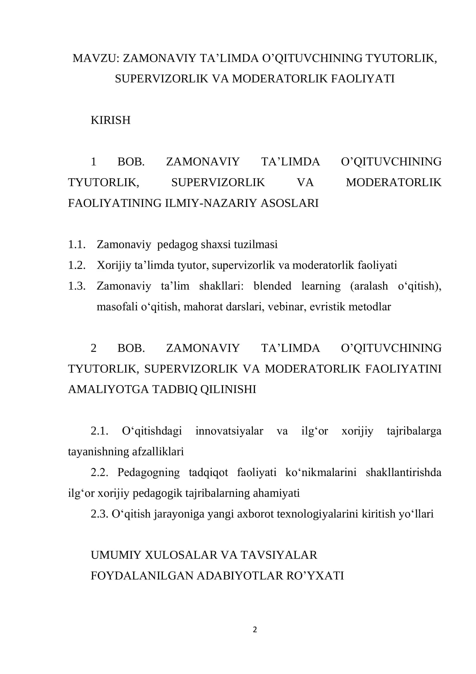 ZAMONAVIY TA’LIMDA O’QITUVCHINING TYUTORLIK, SUPERVIZORLIK VA MODERATORLIK FAOLIYATI 2