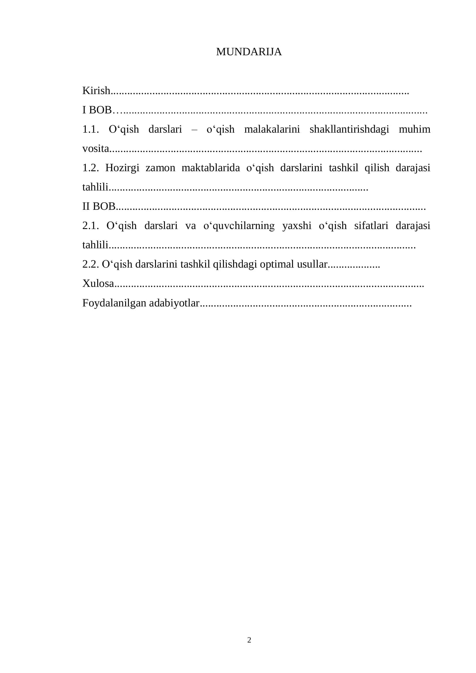 O‘QISH DARSLARIDA O‘QUVCHILARNING IJODIY FAOLLIGINI OSHIRISH BITIRUV MALAKAVIY ISHI 2