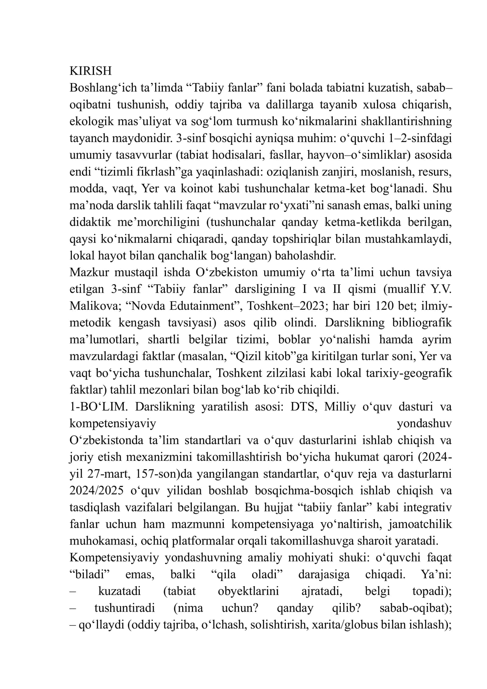 3-sinf “Tabiiy fanlar” darsligi 2