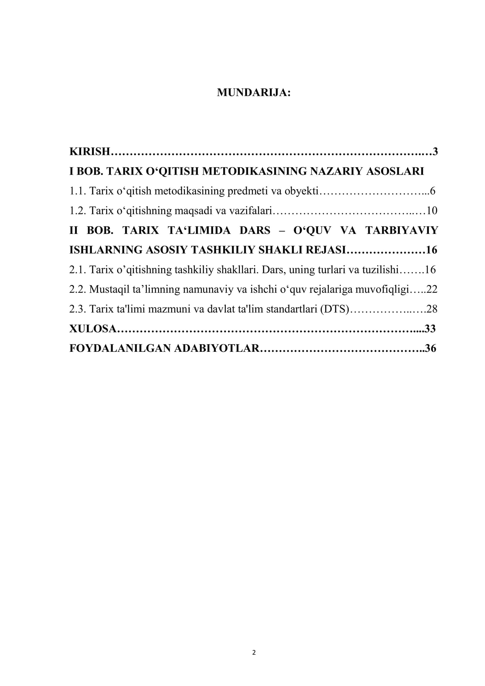 Tarix o‘qitish metodikasi fanidan 2