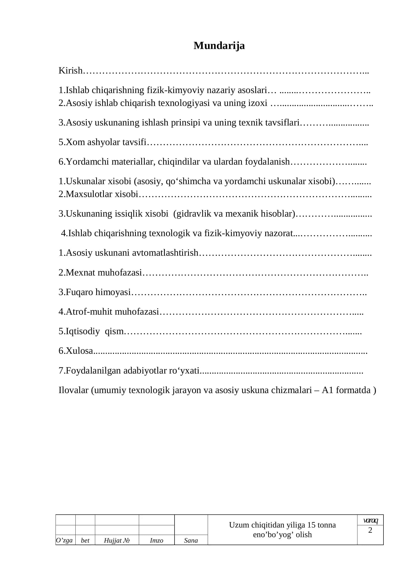 Uzum chiqitidan yiliga 15 tonna eno’bo’yog’ olish 2