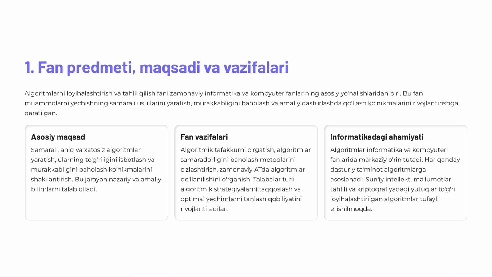 Algoritmlarni loyihalashtirish va tahlil qilish faniga kirish 2