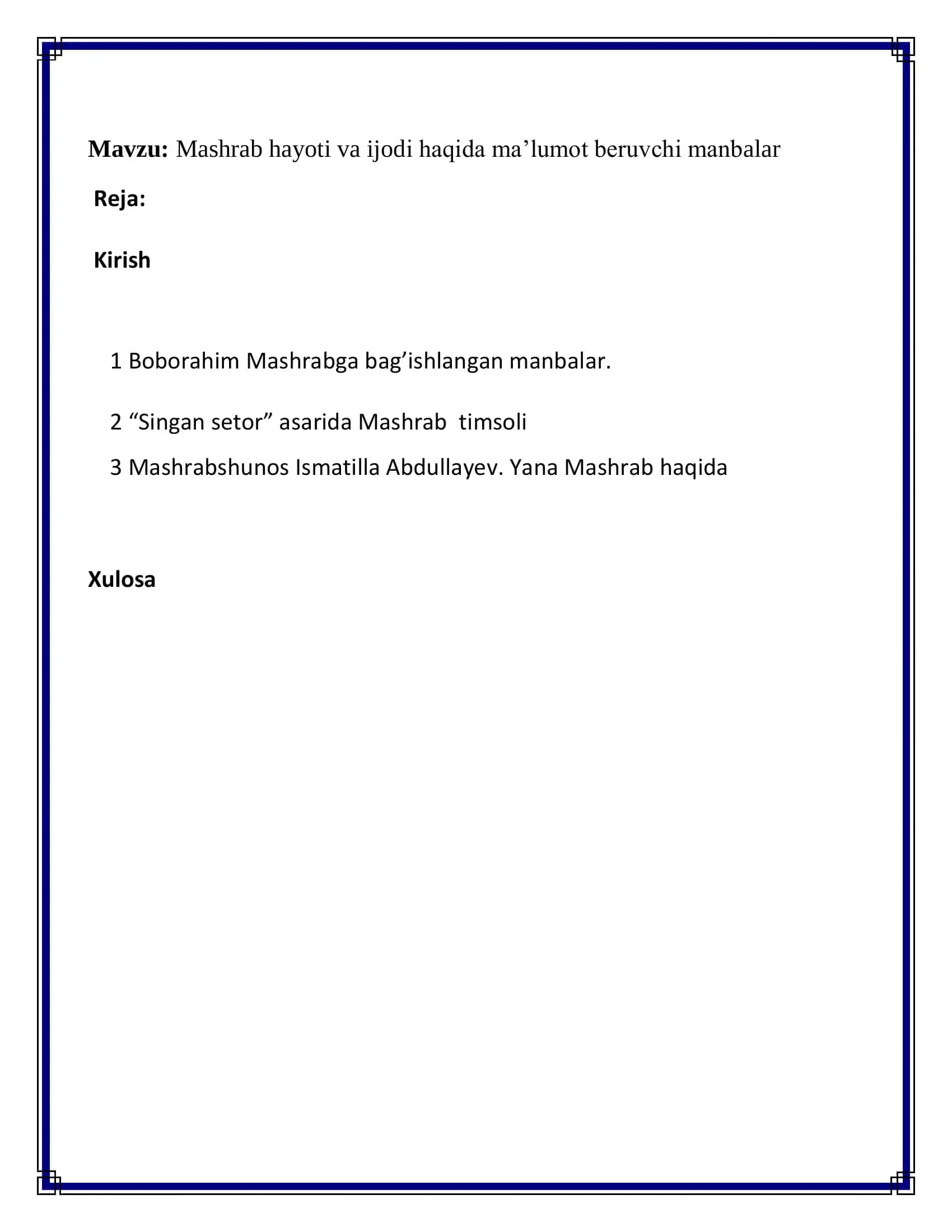 Mashrab hayoti va ijodi haqida ma’lumot beruvchi manbalar 2