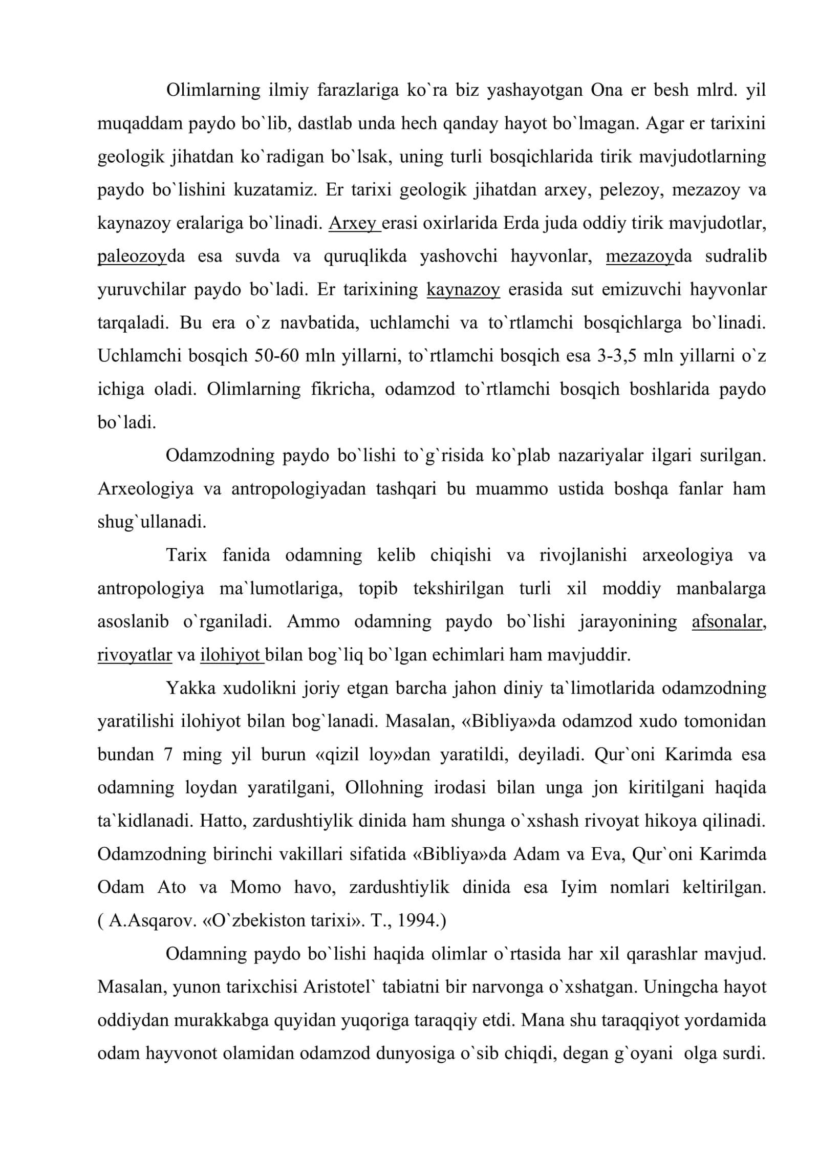 Arxeologik manbalarning antropogenez jarayonini o`rganishdagi o`rni 2