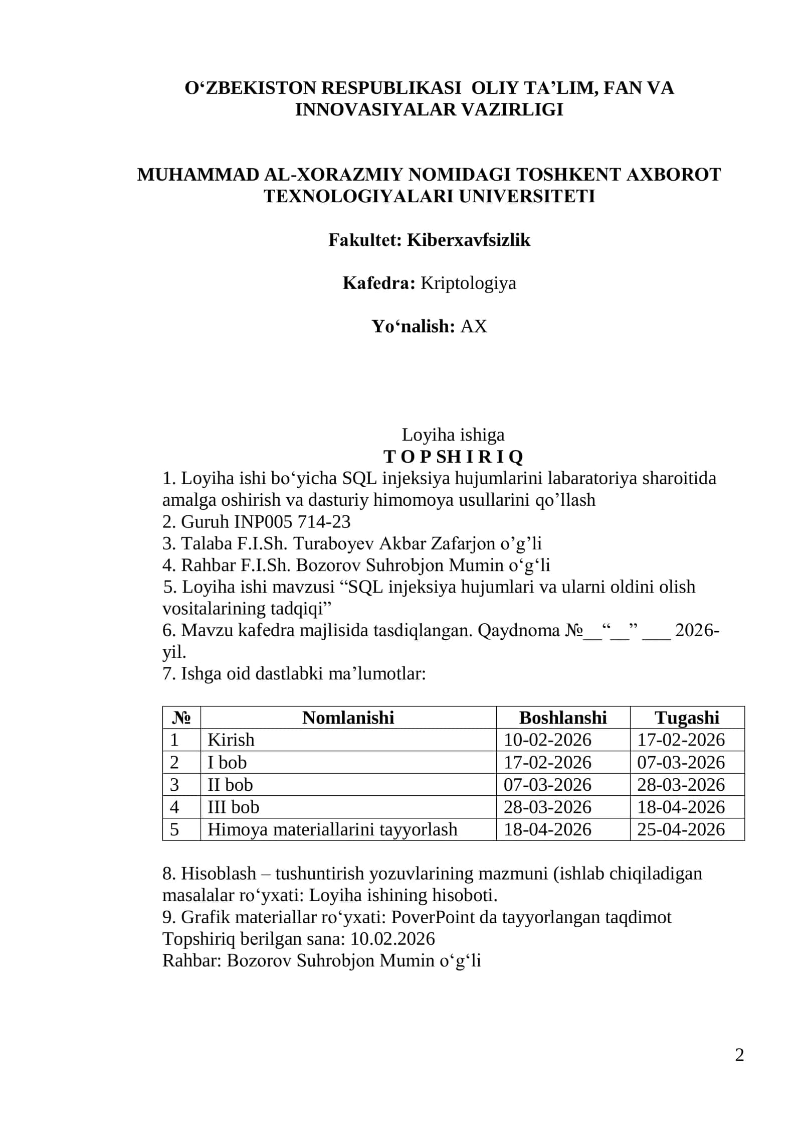 SQL injeksiya hujumlari va ularni oldini olish vositalarining tadqiqi 2
