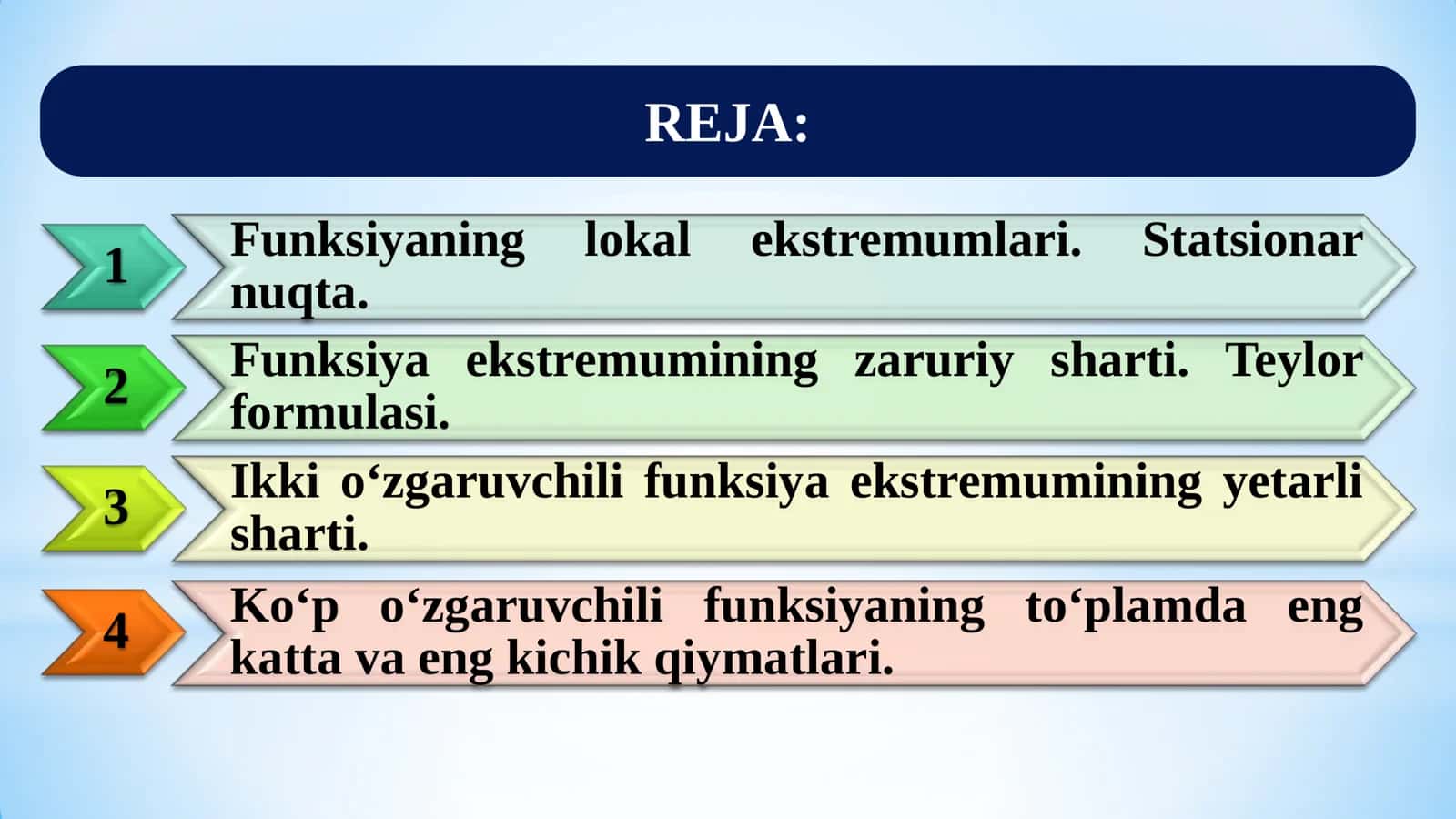 Amaliy matematika 2: Ko'p o'zgaruvchili funksiya ekstremumi 2