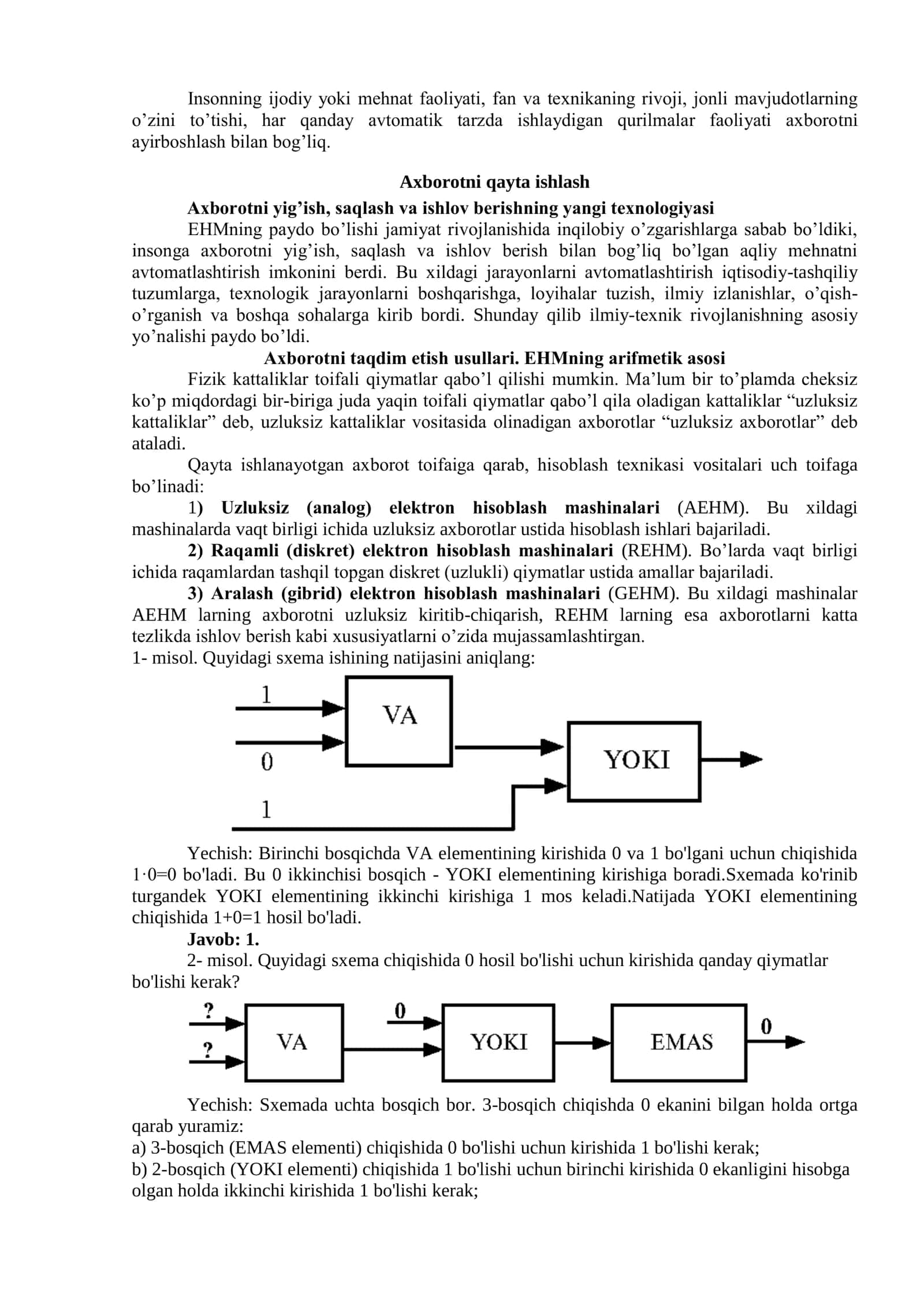 Axborot haqida tushuncha. Axborot turlari. Shaxsiy kompyuterlarining apparatli ta’minoti. Kompyuterning asosiy va qo’shimcha qurilmalari 2