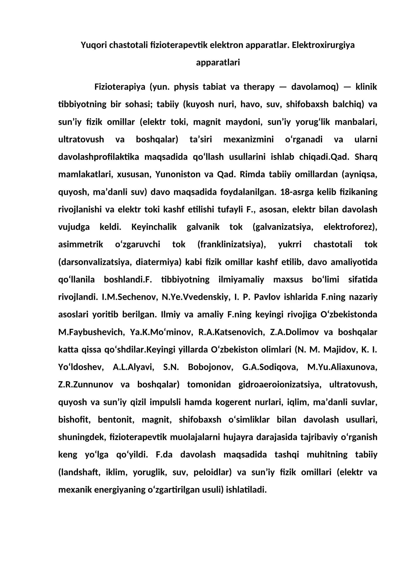 Yuqori chastotali terapevtik elektron apparatlar. Elektroxirurgiya apparatlari 2
