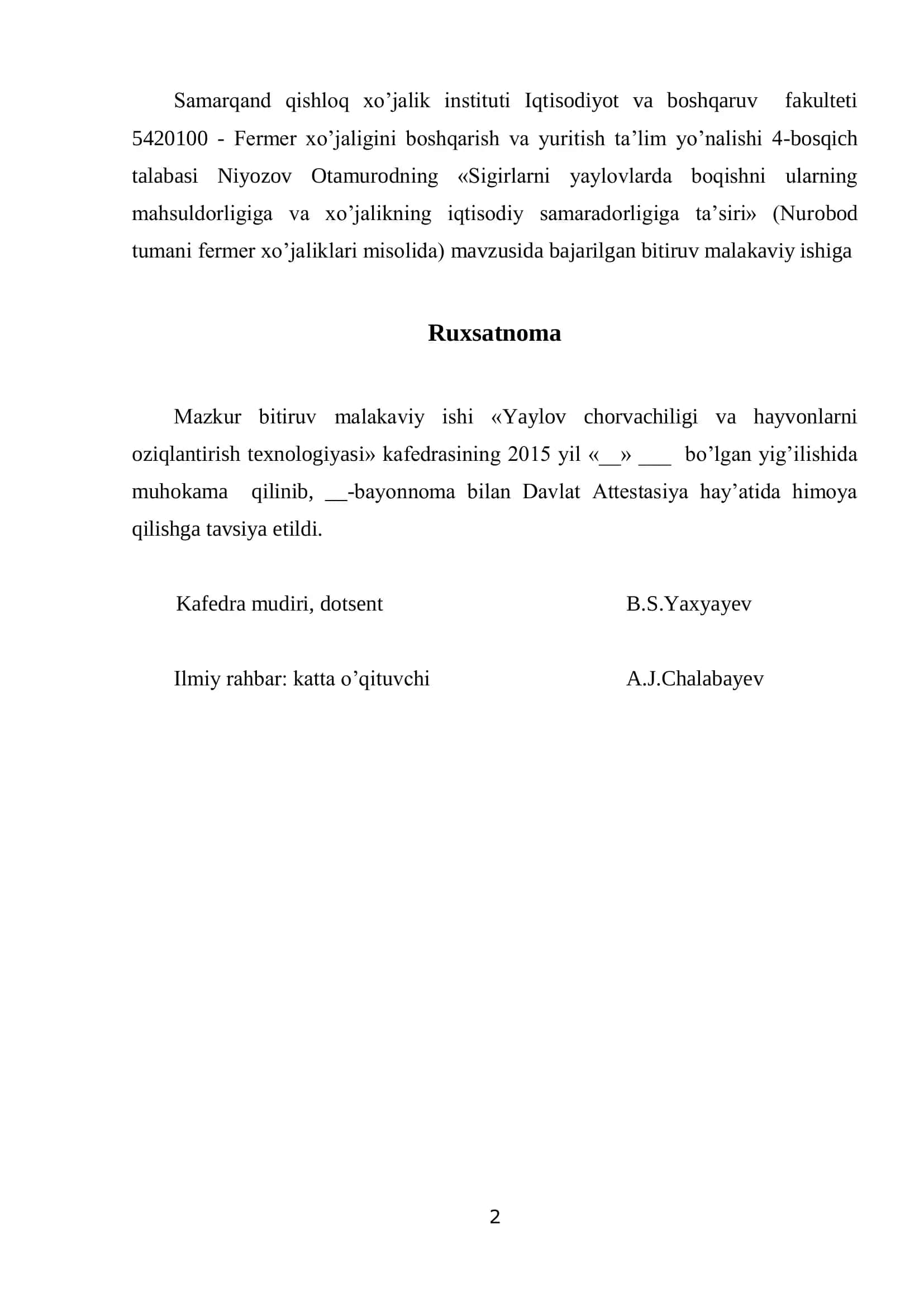 Yaylov chorvachiligi va hayvonlarni oziqlantirish texnologiyasi 2