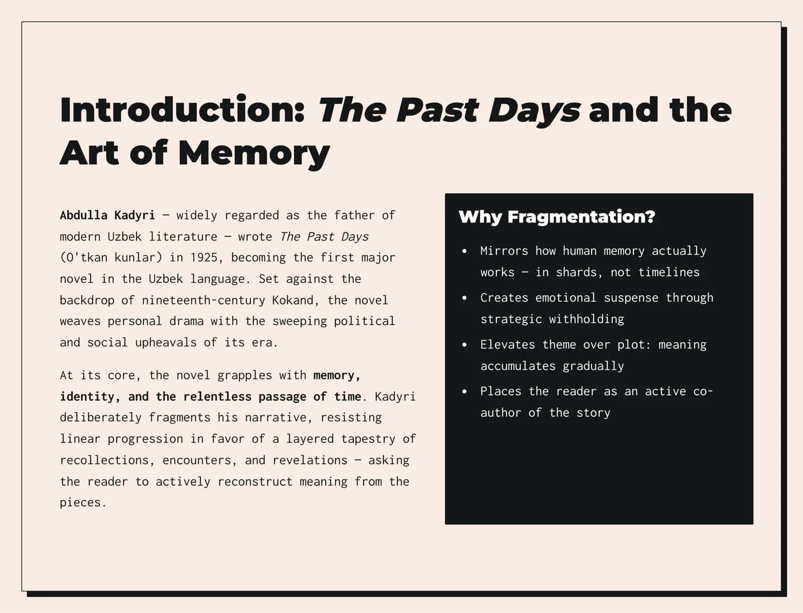 Plot fragments in Kadyri's novel "The Past Days" 2