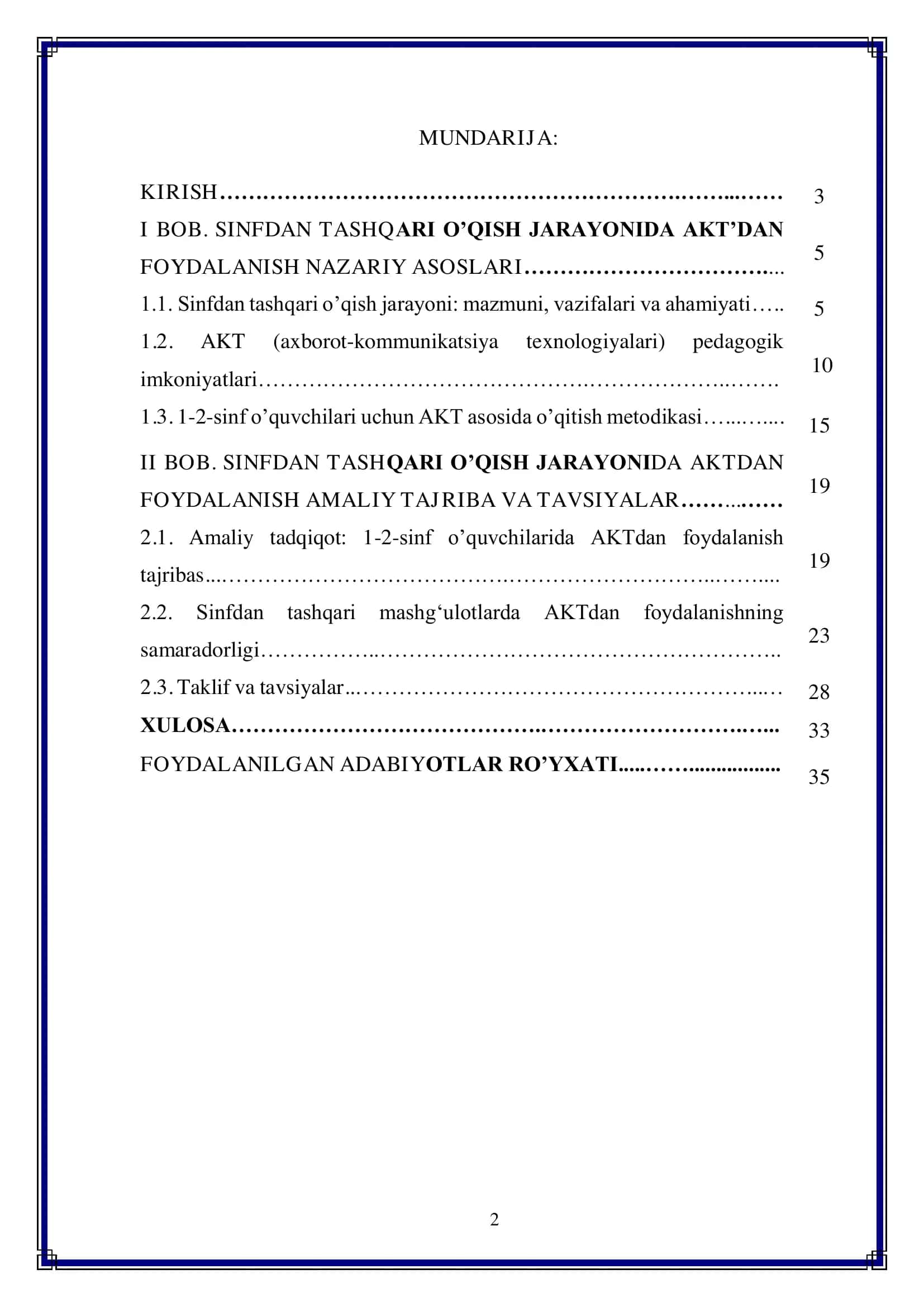 1-2-sinf o’quvchilarining sinfdan tashqari o’qish jarayonida AKT dan foydalanish 2