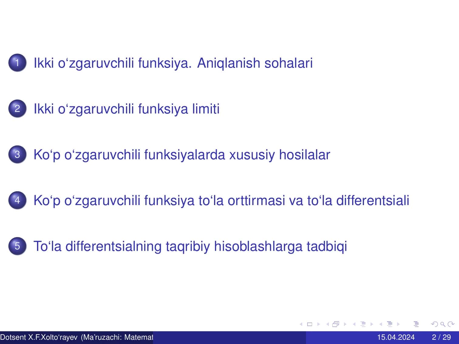 KO‘P O‘ZGARUVCHILILI FUNKSIYALAR 2