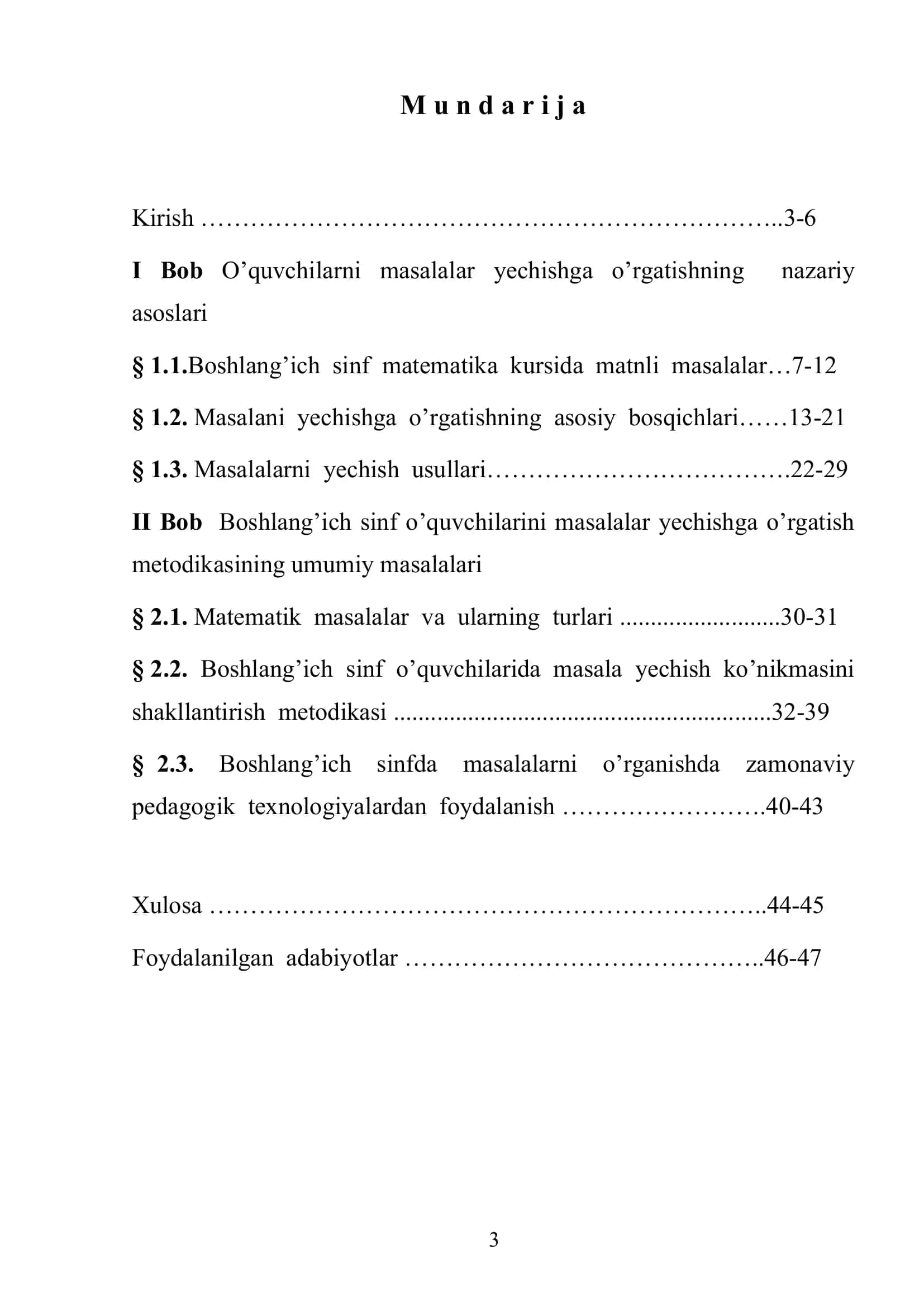 "Boshlang`ich sinf o`quvchilarini masalalar echishga o`rgatish metodikasi" 2
