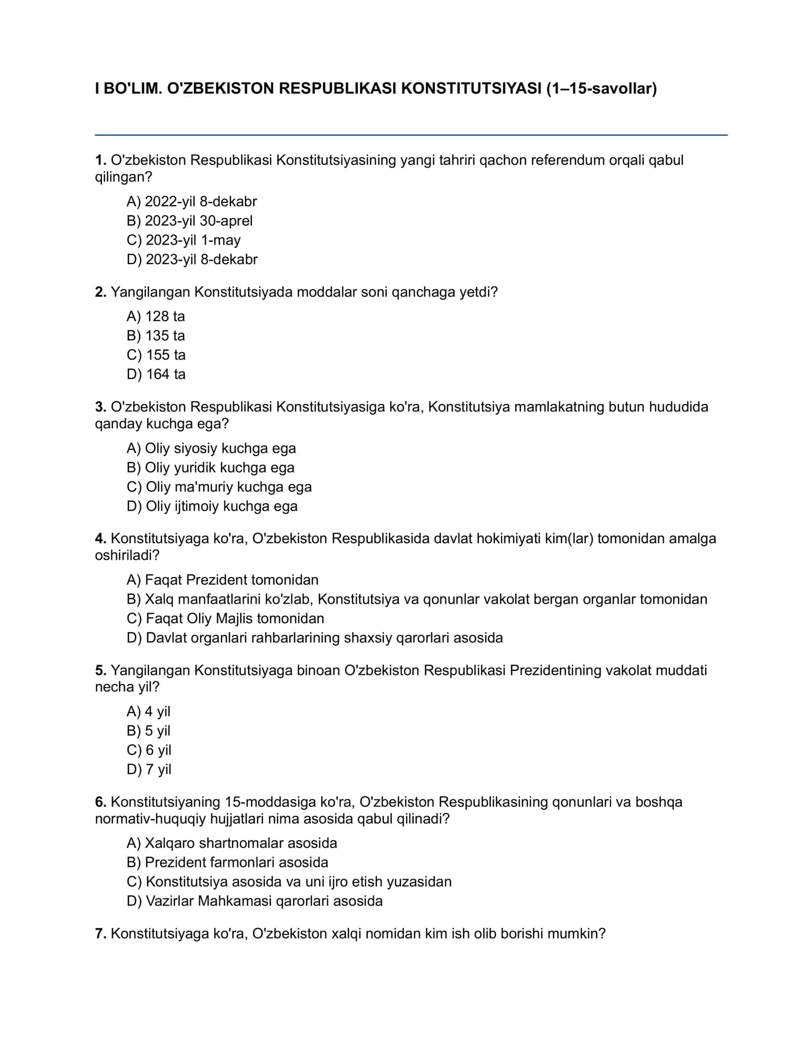 Argos Huquqiy Savodxonlik 2026 — 50 ta Professional Test 2