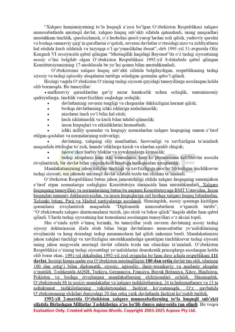 O‘zbekiston va jahon hamjamiyati 2