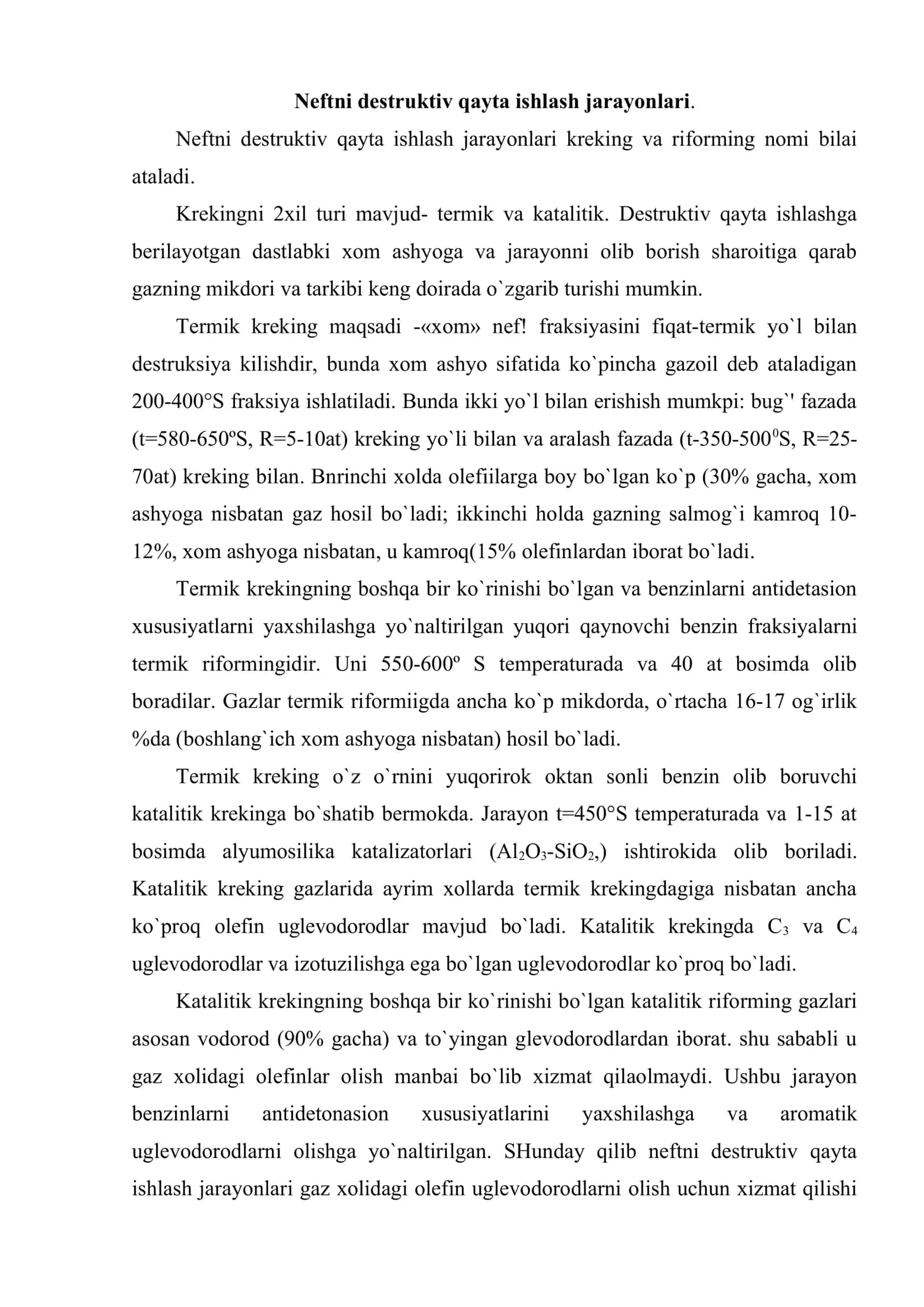 Neftni destruktiv qayta ishlash jarayoni 2