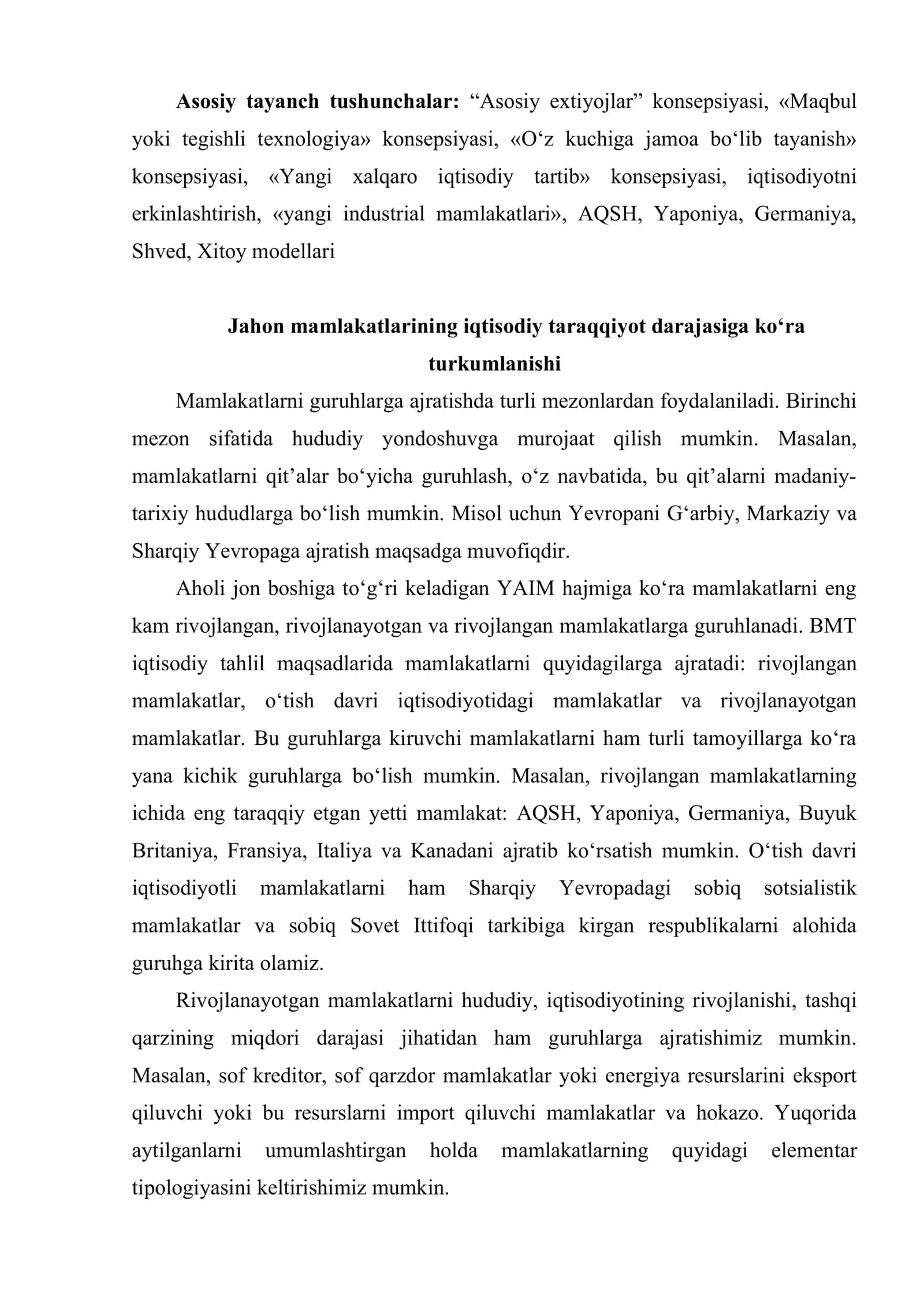 Iqtisodiy rivojlanishga erishishning xorij tajribalari 2