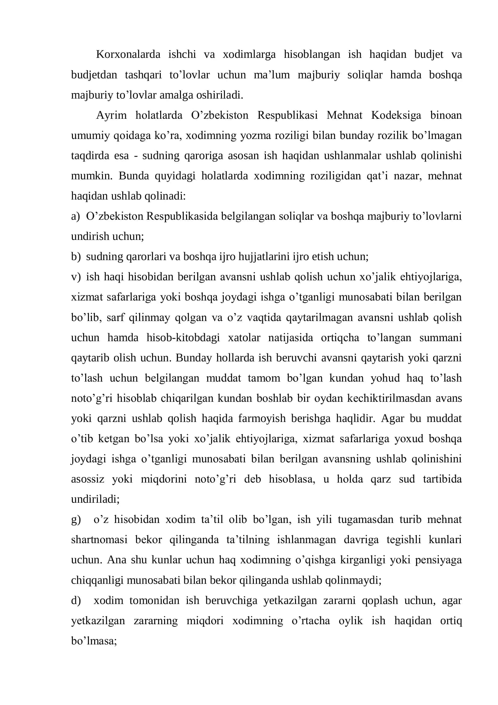 Ish haqidan ushlab qolinadigan ajratmalar va to’lovlar 2