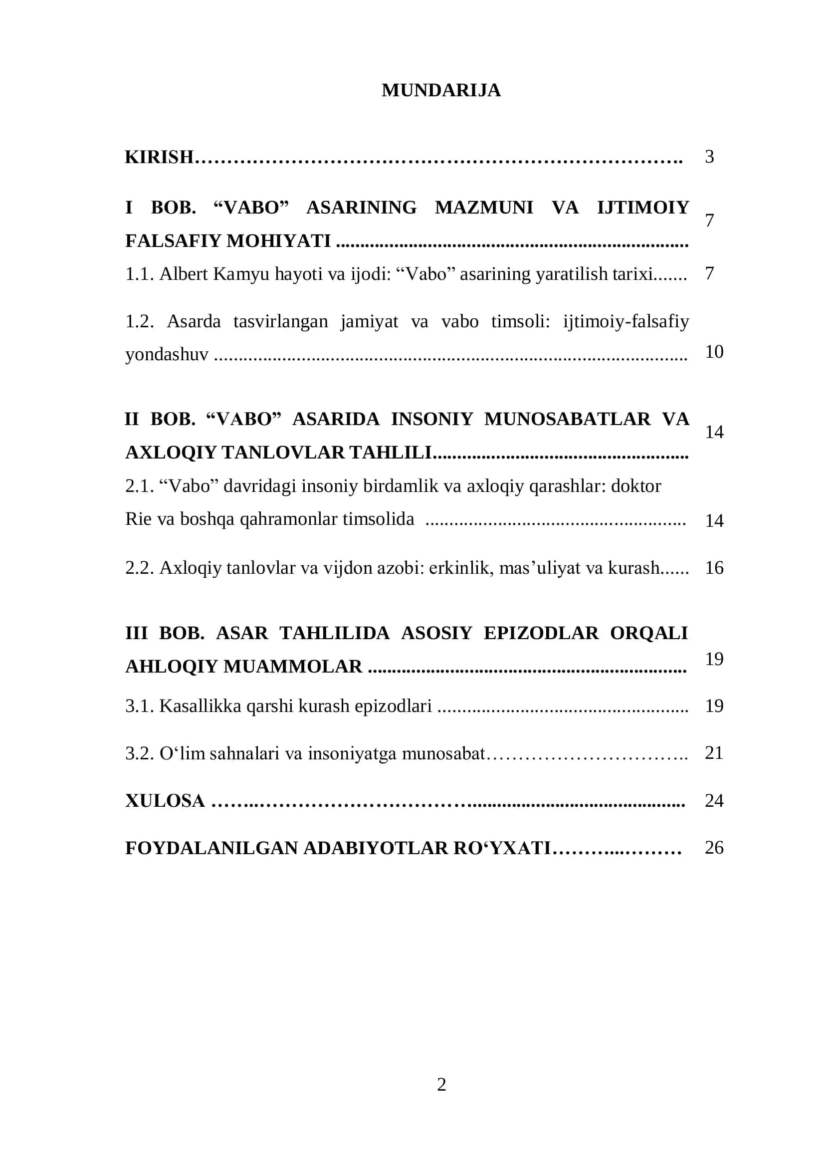 Albert Kamyuning “Vabo” asaridagi insoniy munosabatlar va axloqiy tanlovlar 2