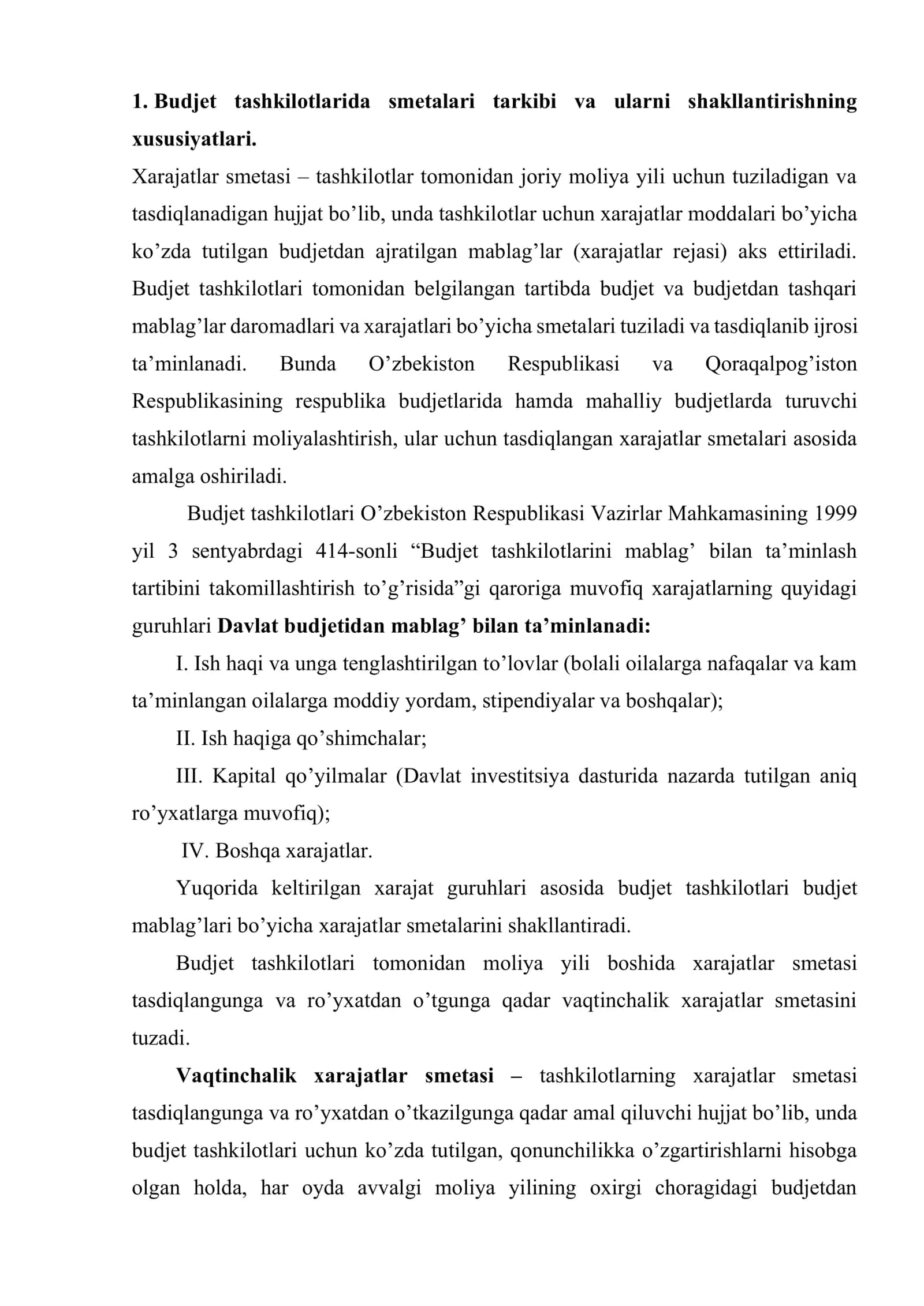 Byudjet tuzilishi va byudjet tizimi amal qilishning qonuniy huquqiy asoslari 2