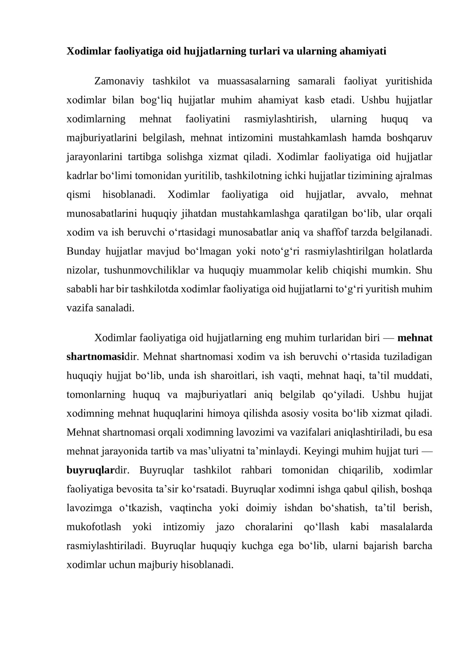 Xodimlar faoliyatiga oid hujjatlarning turlari va ularning ahamiyati 2