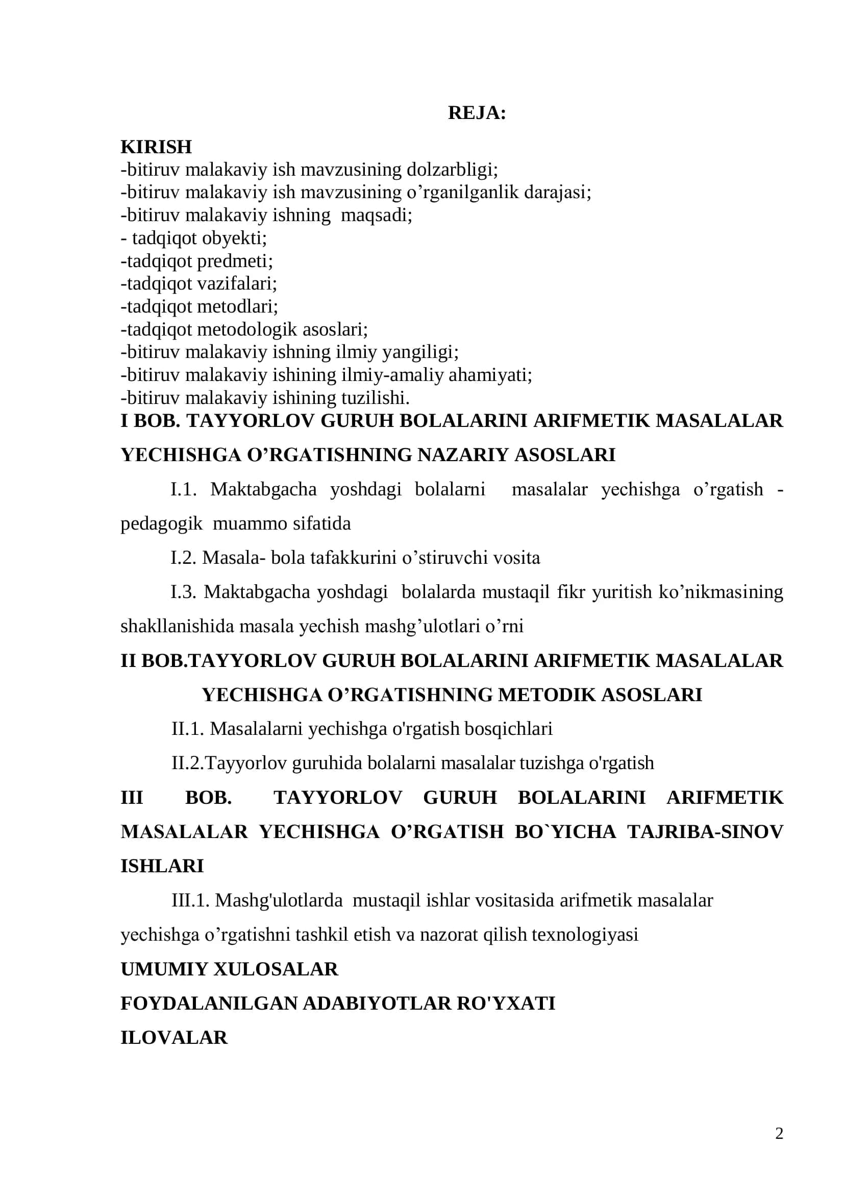 ELEMENTAR MATEMATIK TASAVVURLARNI SHAKLLANTIRISH MASHG`ULOTLARIDA ARIFMETIK MASALALAR YECHISHNI O`RGATISH 2