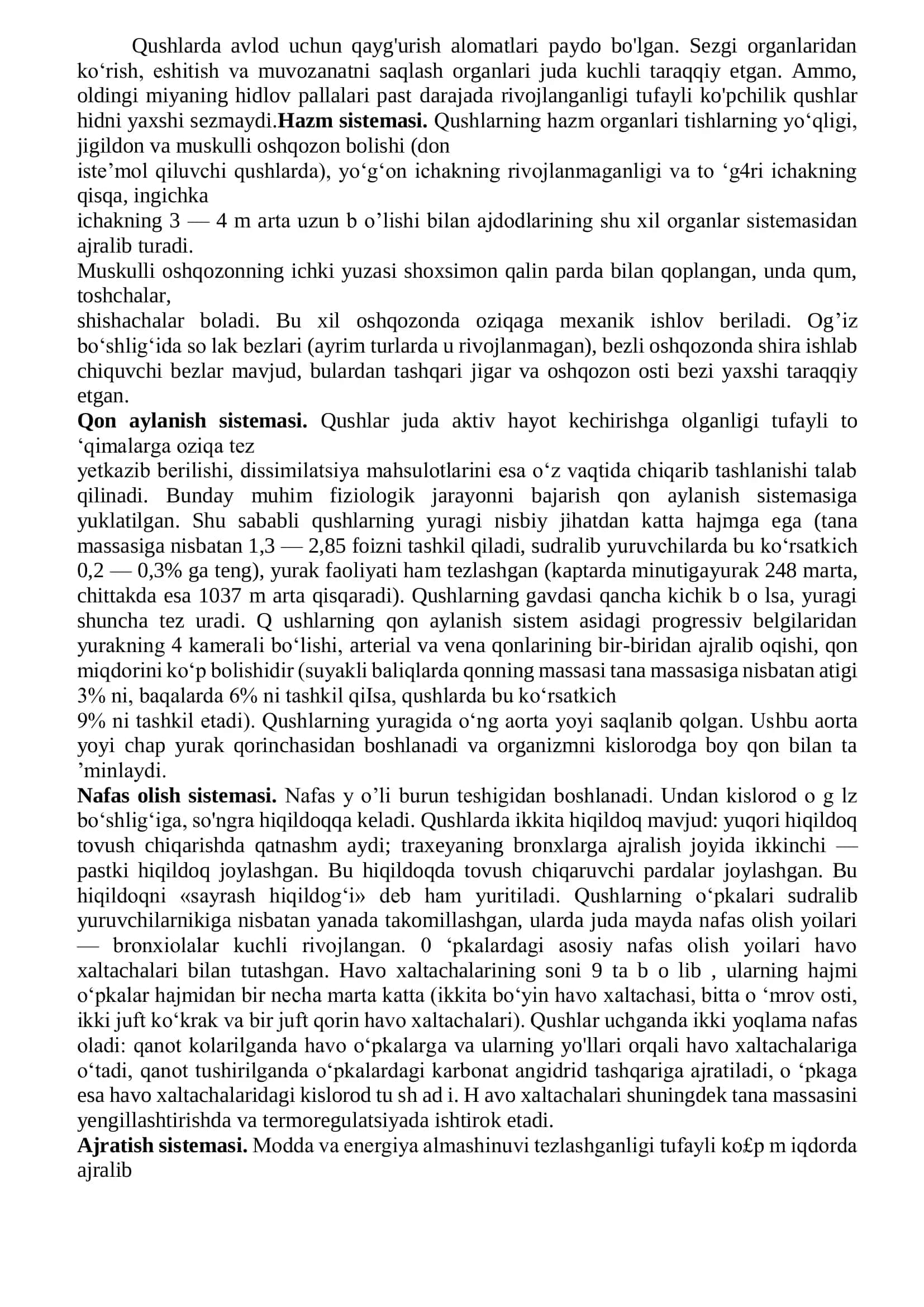 Qushlar haqida umumiy ma'lumotlar. 2