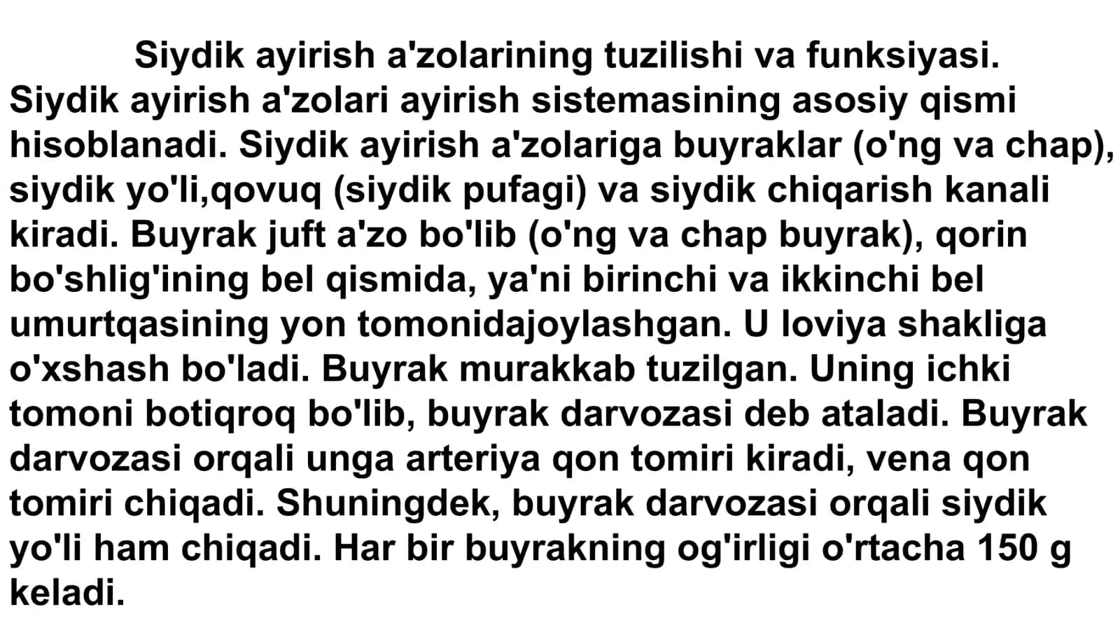 Siydik ayirish azolarining tuzilishi, fiziologiyasi 2