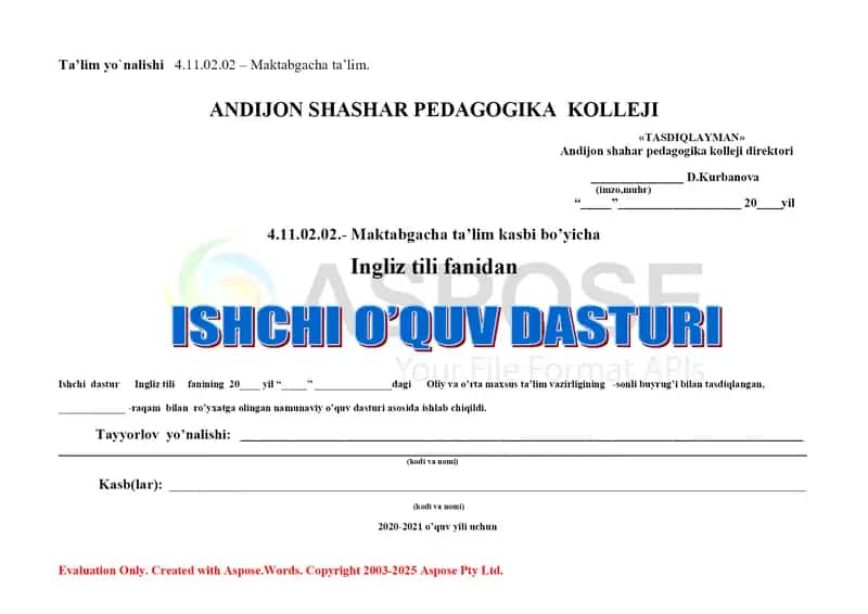 O‘quv-uslubiy majmua “Kasbiy faoliyatda xorijiy til” fani bo‘yicha 2