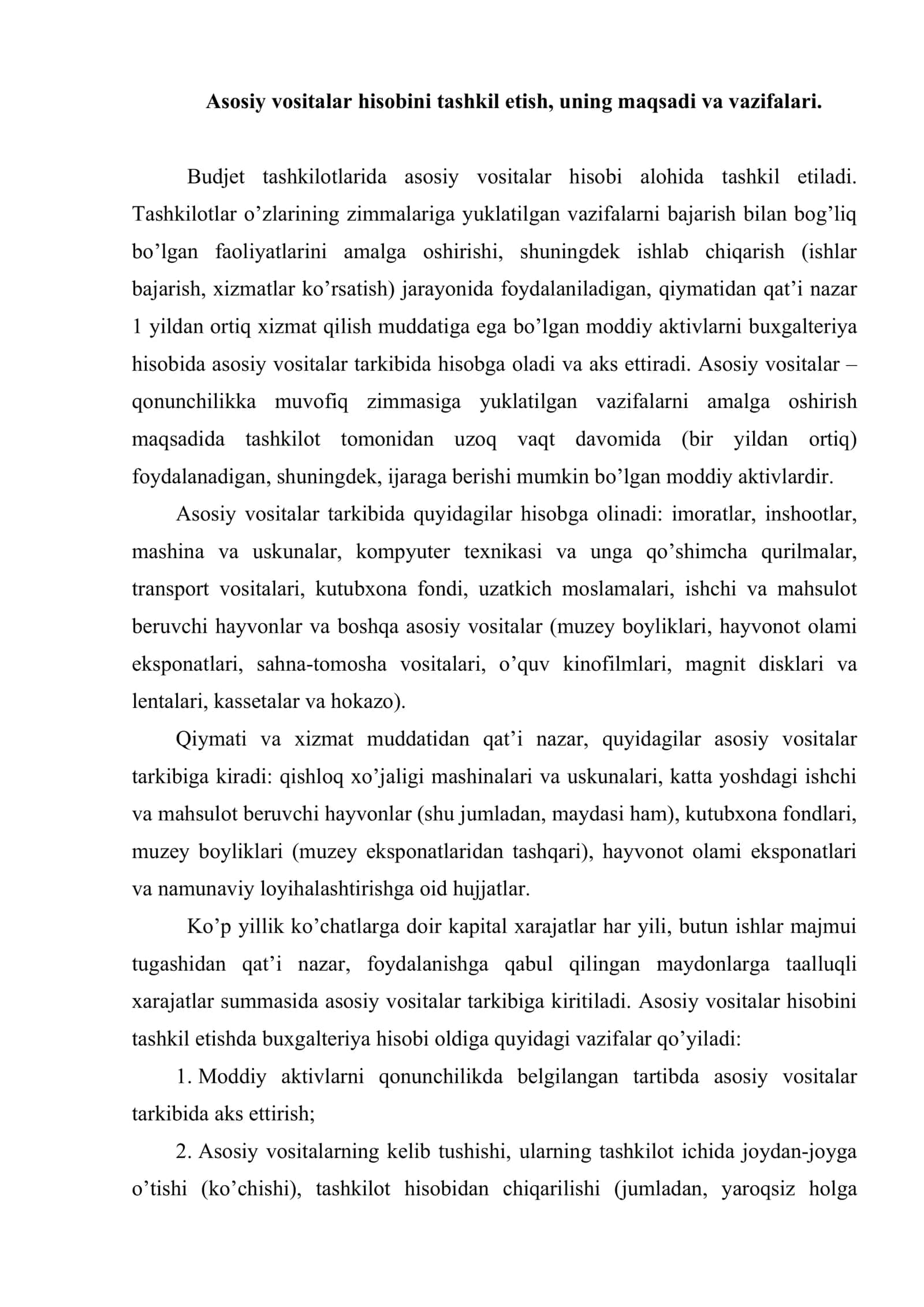Budjet tashkilotlarida asosiy vosita va nomoddiy aktivlar hisobi 2