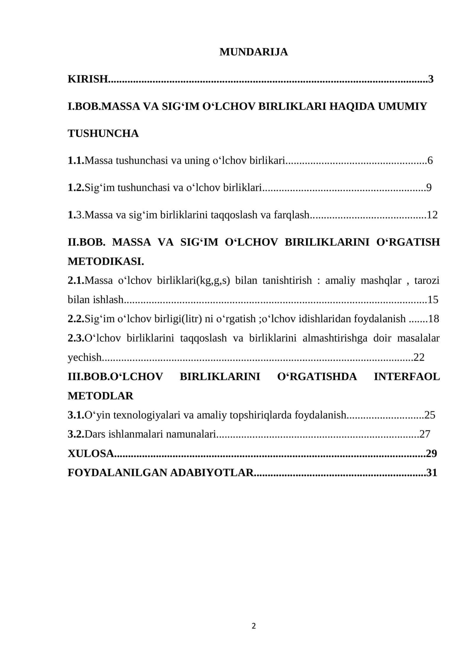 Boshlangʻich sinflarda massa va sigʻim oʻlchov birliklarini oʻrgatish 2
