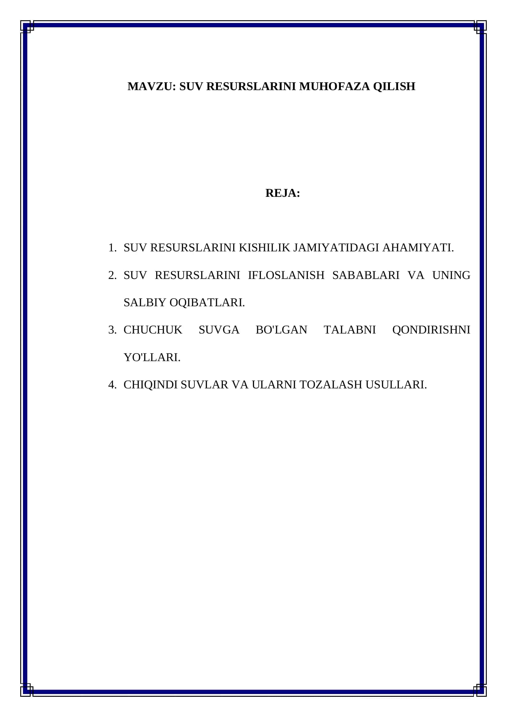SUV RESURSLARINI MUHOFAZA QILISH 2
