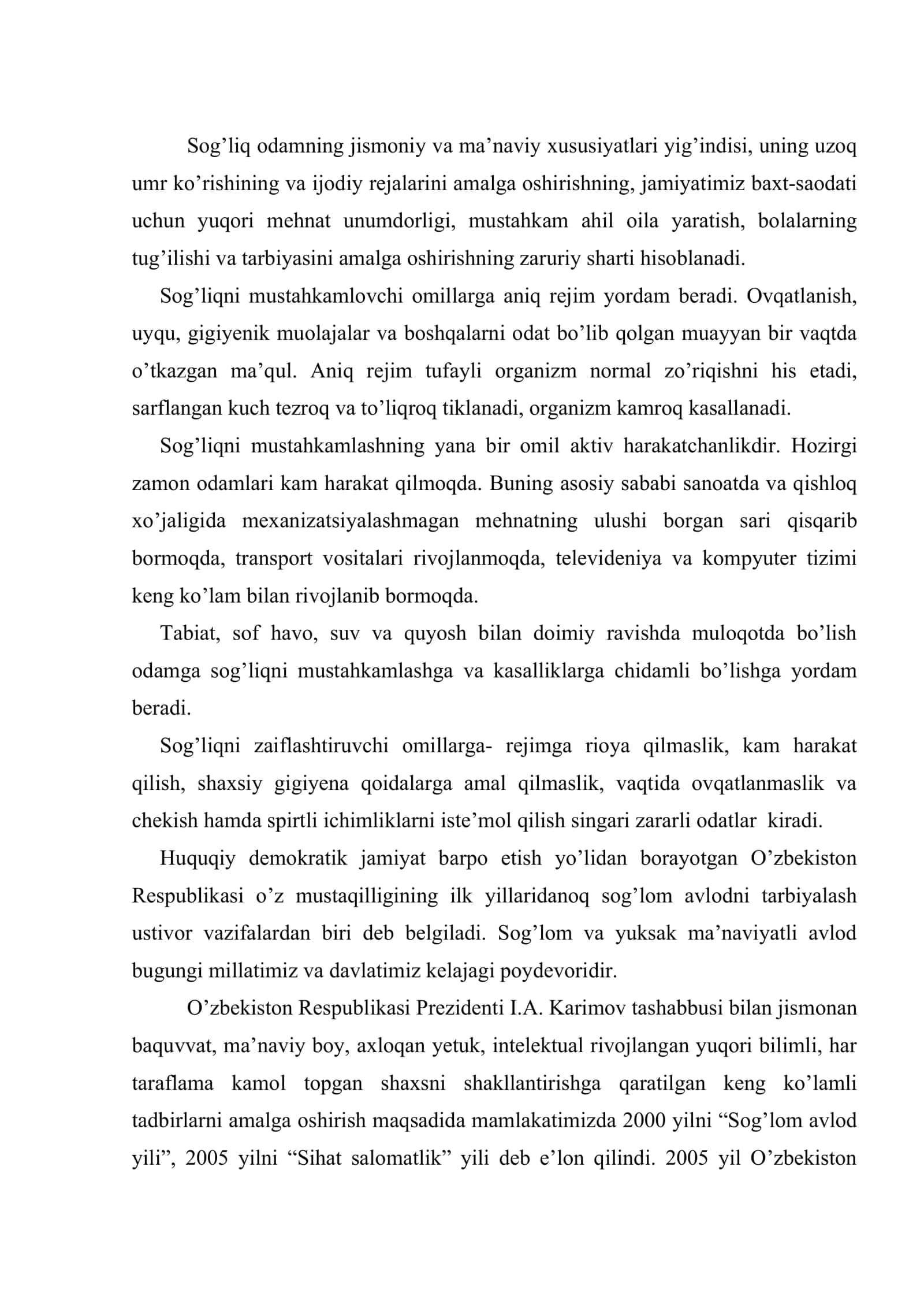 Valeologiyaga kirish. Odam salomatligi haqida hozirgi zamon tushunchalari 2