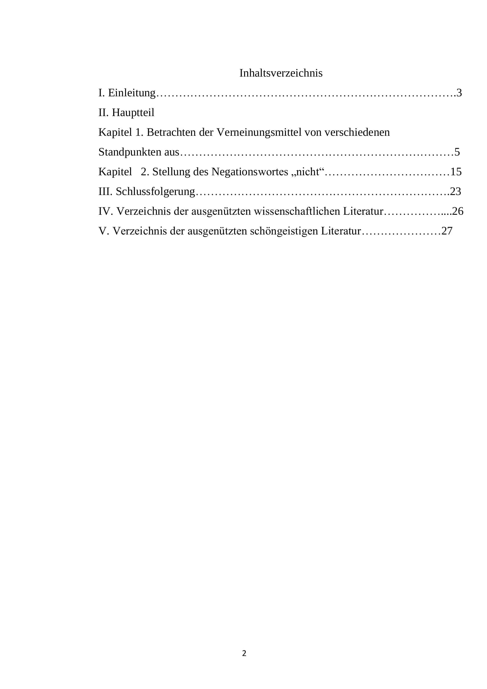Kursarbeit: Negation in der deutschen Gegenwartssprache 2