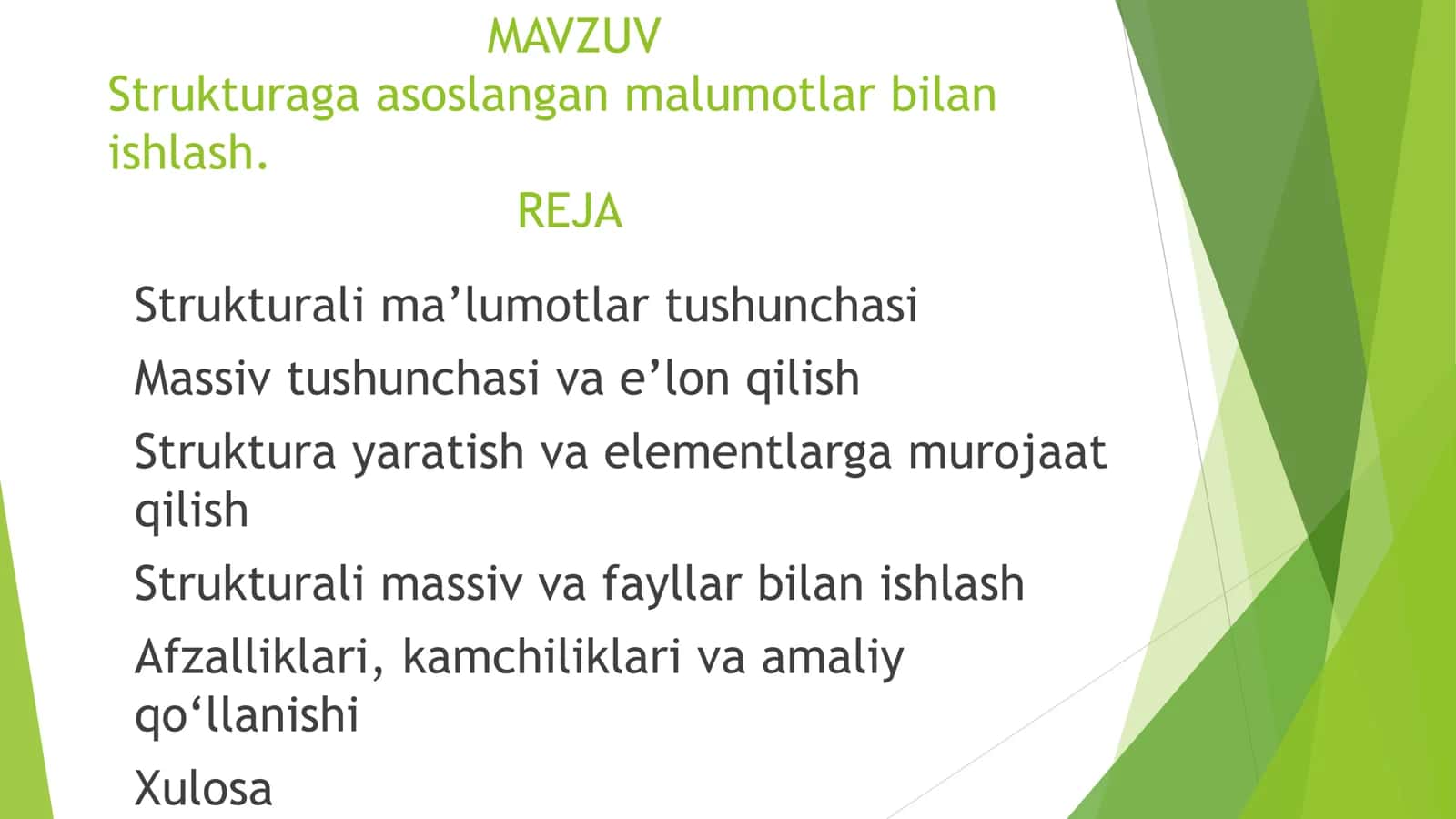 Strukturaga asoslangan malumotlar bilan ishlash 2