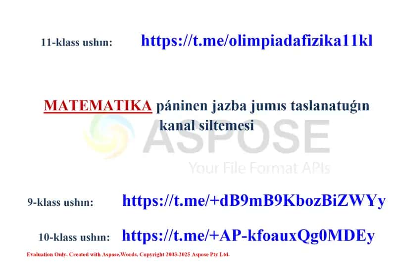 Telegram kanallar to‘plami: Fizika, Matematika, Biologiya va Kimyo (9–11-klasslar) 2