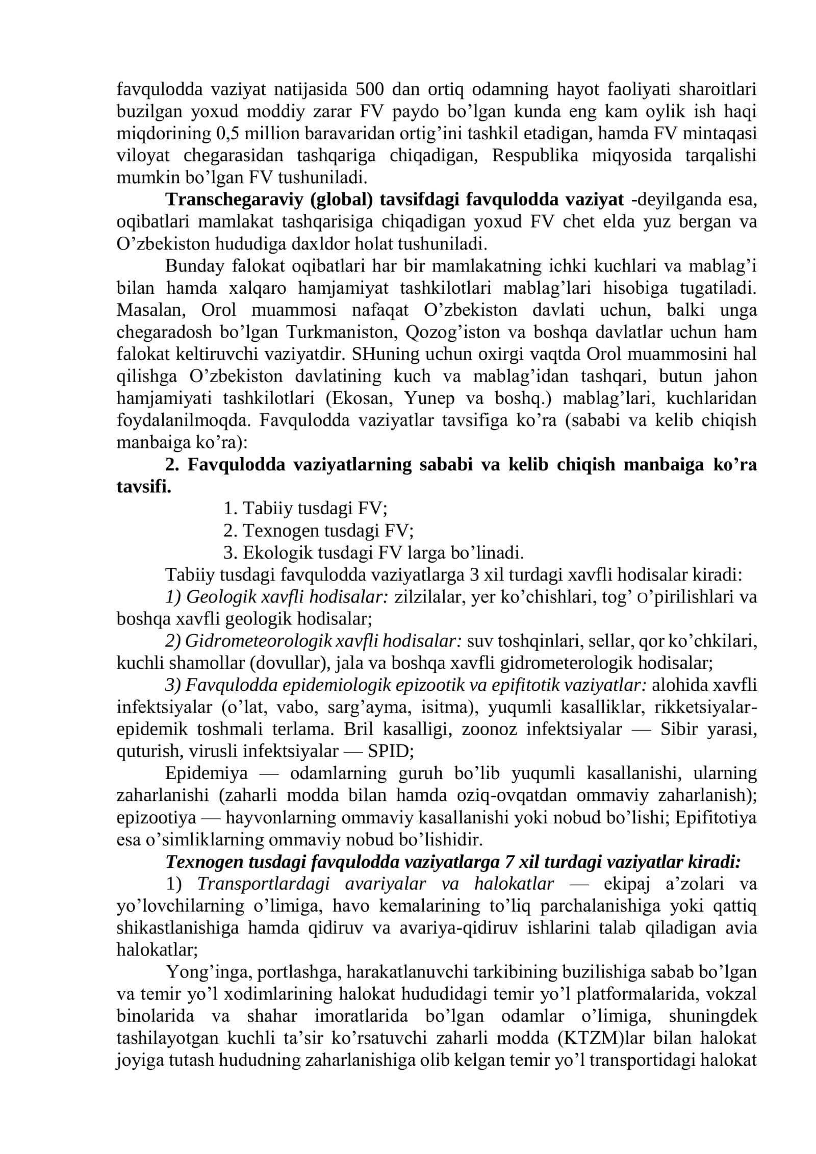 Favqulodda vaziyatlar, ularning turlari va xususiyatlari 2
